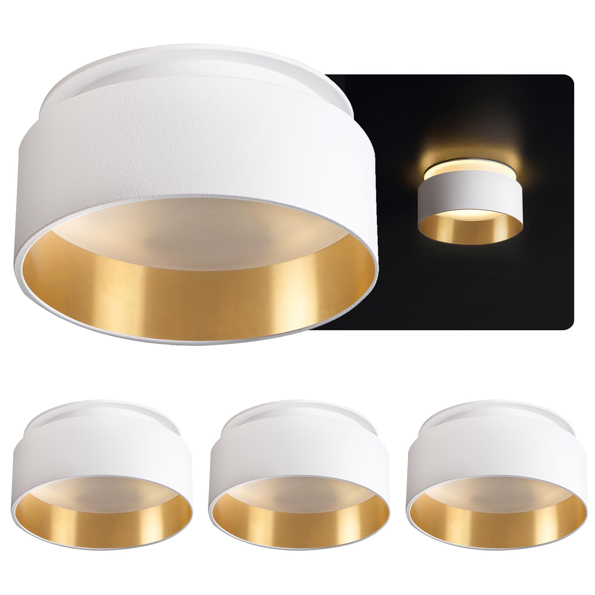 SSC-LUXon 4 Stück Sudara Decken Einbauspot indirektes Licht - Spot Design Strahler Gold weiß Einbauleuchte Deckenlampe für GU10 / Modul