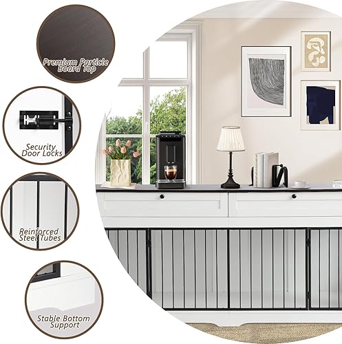 Miniatura 11 de Muebles grandes para jaula para perros, jaula decorativa resistente para interiores, mesa auxiliar de madera para perros con estación de carga, casa