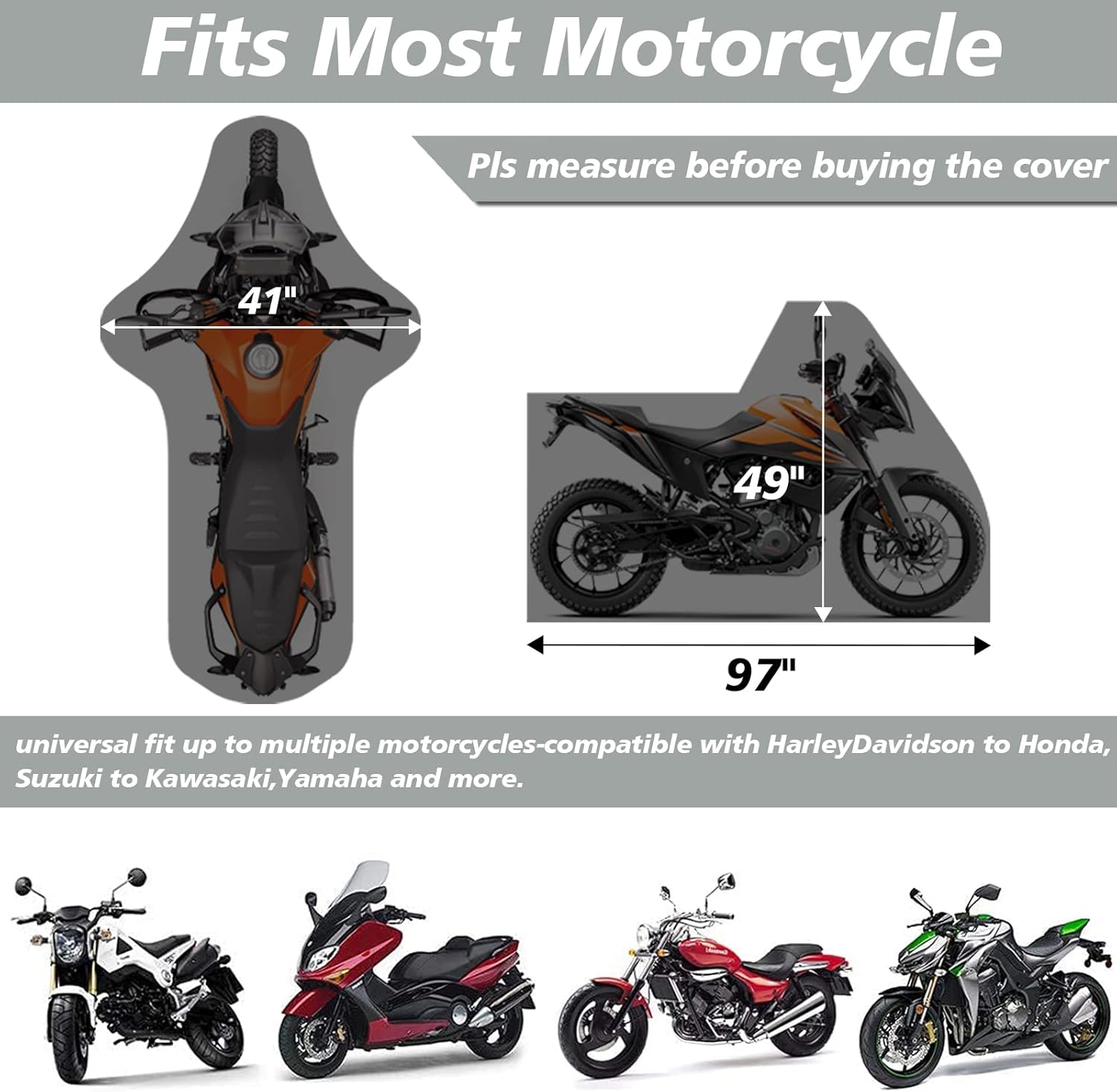 XYZCTEM Motorcycle Cover -Waterproof Outdoor Storage Bag,Made of Heavy Duty Material, Fits up to 97" Harley Davison and All Motors(Black& Lockholes& Professional Windproof Strap) : Automotive