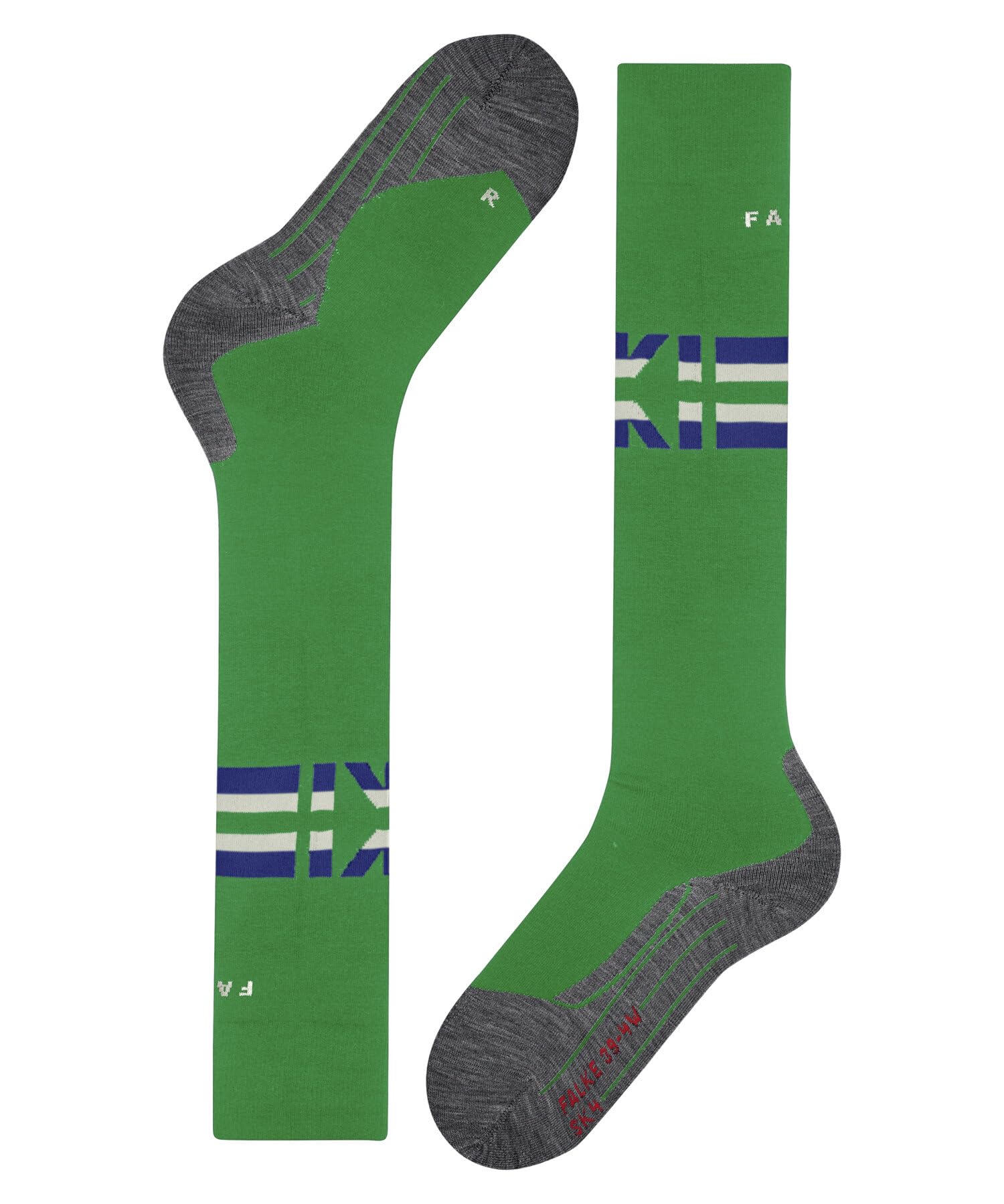 FALKE Mężczyźni Skarpety narciarskie SK4 Advanced M Kh Wełna ciepłe cienkie 1 Para, Zielony Grass Green 7014 Stripe, 46-48