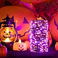 Vista 7 de Luces de Hadas de Halloween de 100 Pies 300 LED Impermeables con Enchufe en Morado y Naranja Luces de Cadena LED con Control Remoto 8 Modos