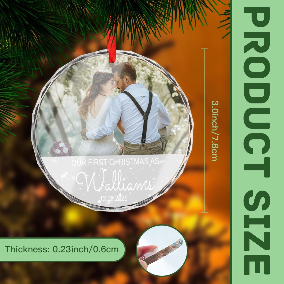 Personalized First Christmas Married Glass Ornament, Custom Photo Keepsake