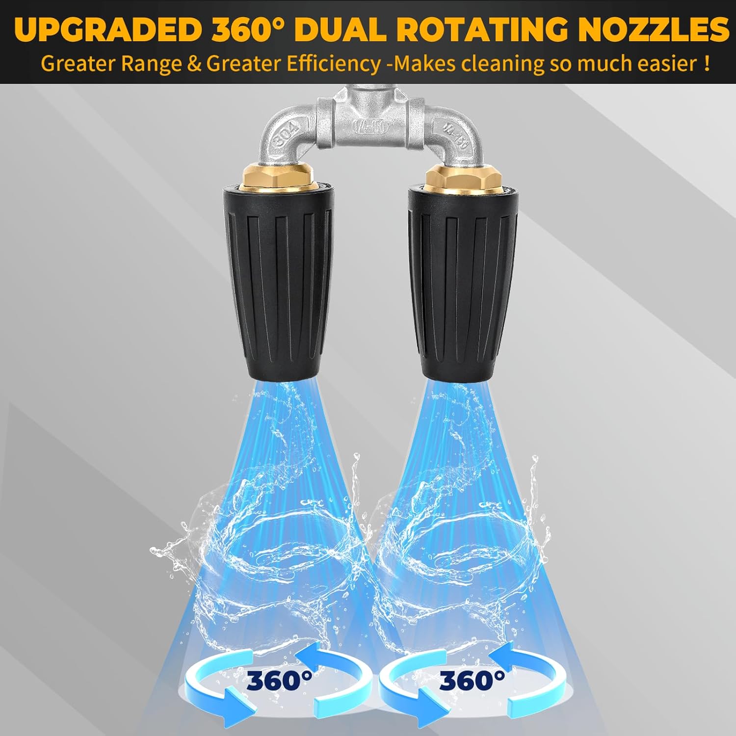 Dual Turbo Nozzle Pressure Washer 4000 PSI, 360° Rotating Pressure Washer Nozzle Tips with 1/4" Quick Connector, 2.0 Orifice Twin Turbo Nozzle, Power Washer Nozzle Tips(4-6 GPM)