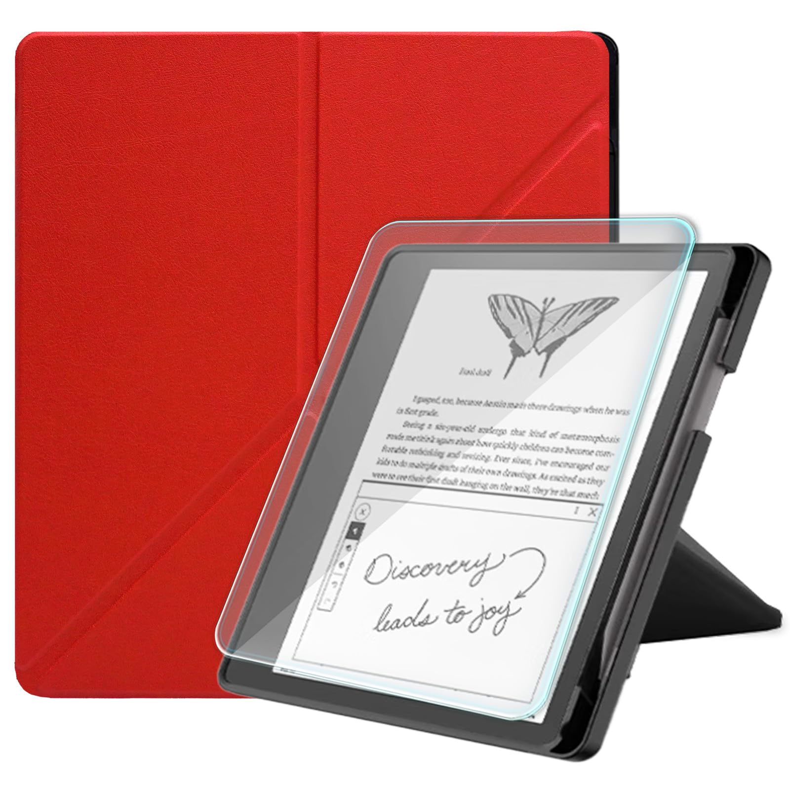 Schutzhülle für Kindle Scirbe, inklusive Displayschutzfolie, Premium-PU-Leder, Standfunktion, automatische Sleep/Wake-Funktion und Stifthalter, für Kindle Scribe (Version 2022/2024), Rot