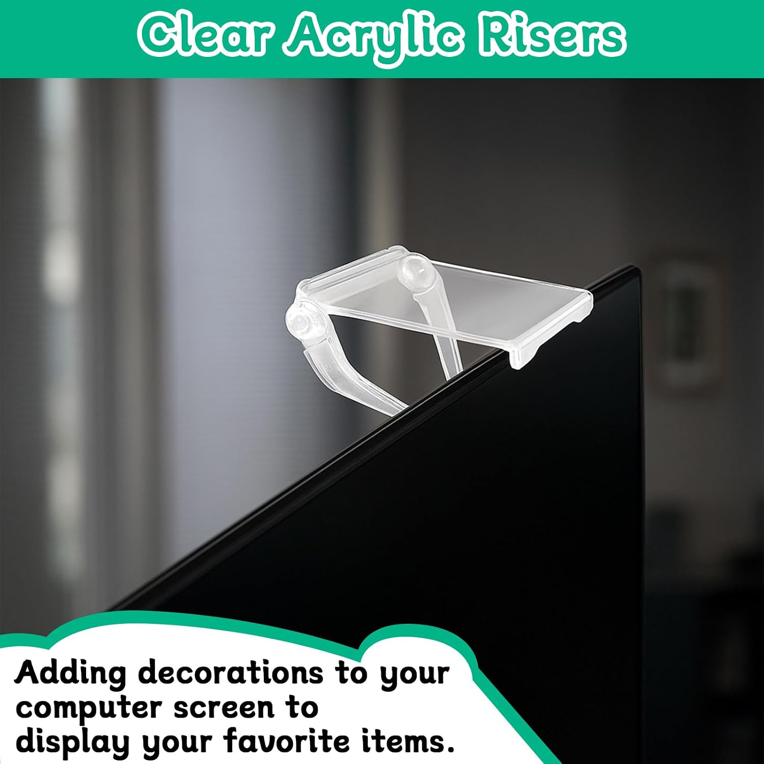 6PCs Acrylic Display Risers Stand Computer Monitor Clear Display Shelf Computer Screen Decor for Mini Figurine Home Office Desk Figures Organizer