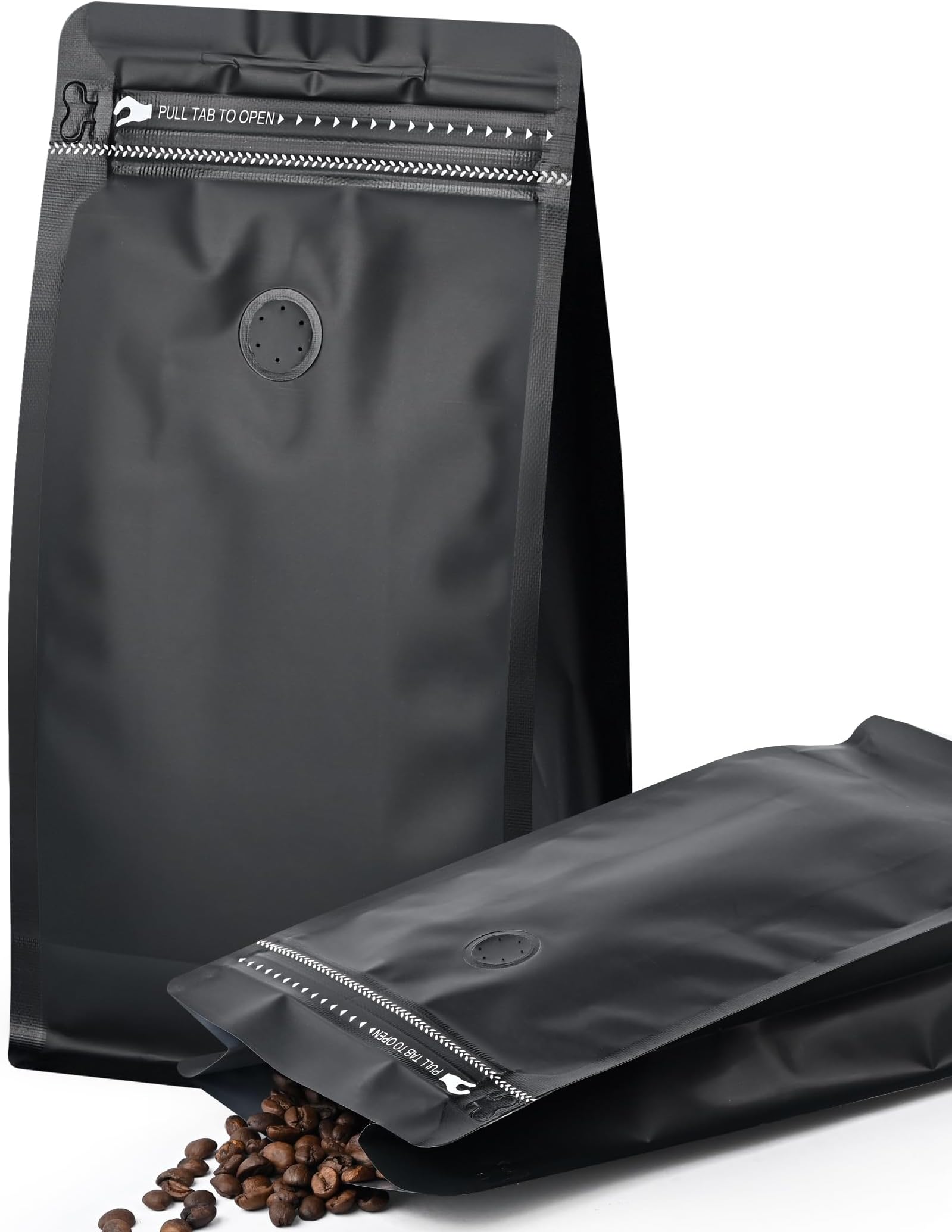 FireKylin 50 PCS Coffee Bags with Valve, (8 oz, 0.5 lb) Stand Up Pouches, Resealable Vented Food Storage Bags Side Zipper(Black)