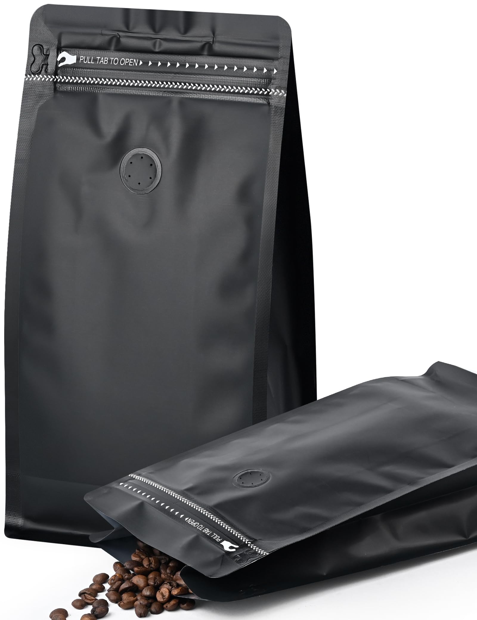FireKylin 50 PCS Coffee Bags with Valve, (8 oz, 0.5 lb) Stand Up Pouches, Resealable Vented Food Storage Bags Side Zipper(Black)