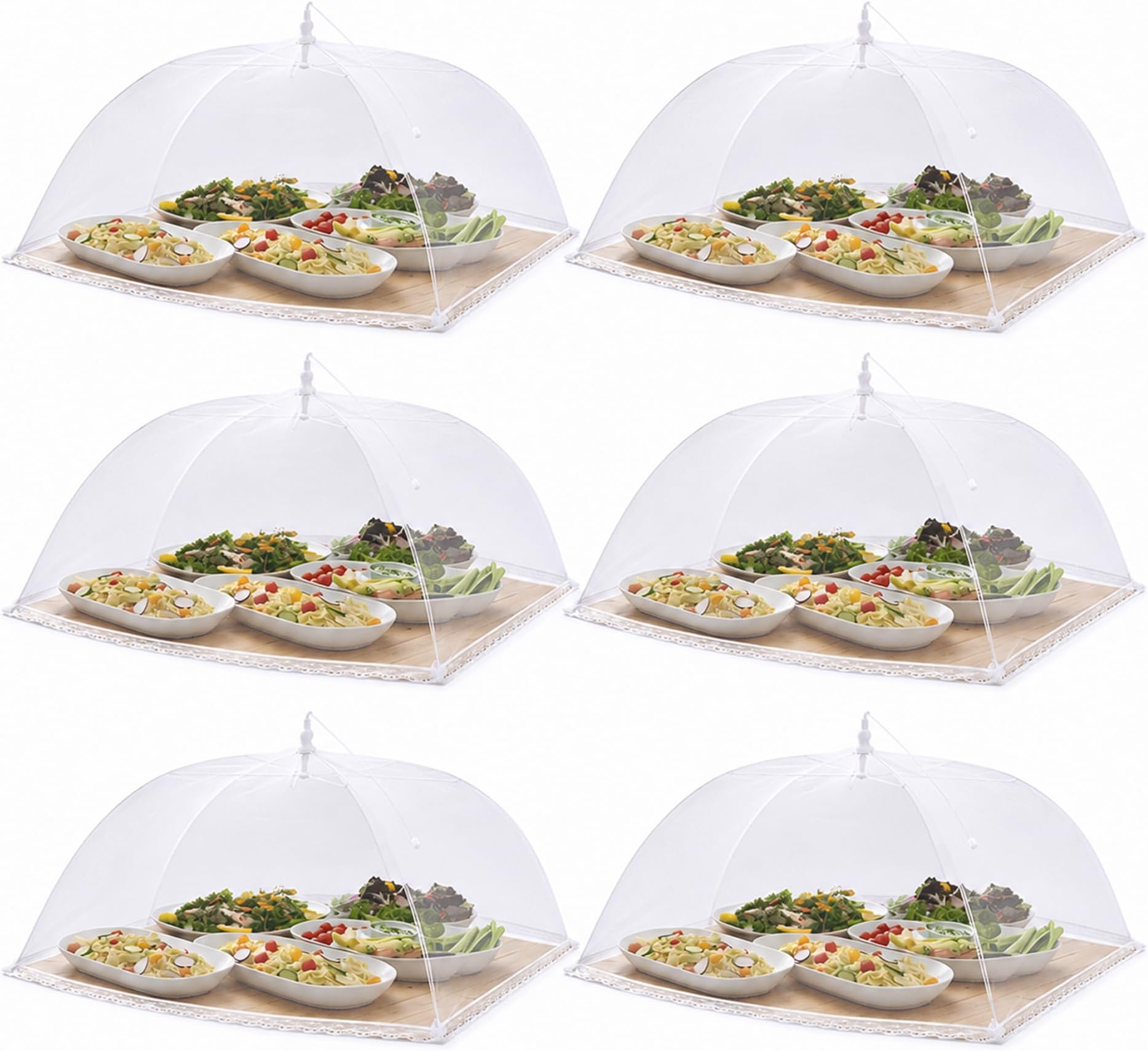 Simply Genius Pop-Up Mesh Food Covers for Outdoors - 6 Pack Extra Large 39" x 24", White, Collapsible & Reusable - Buffet Food Covers & Bug-Net Tent for Picnic, Party & Camping