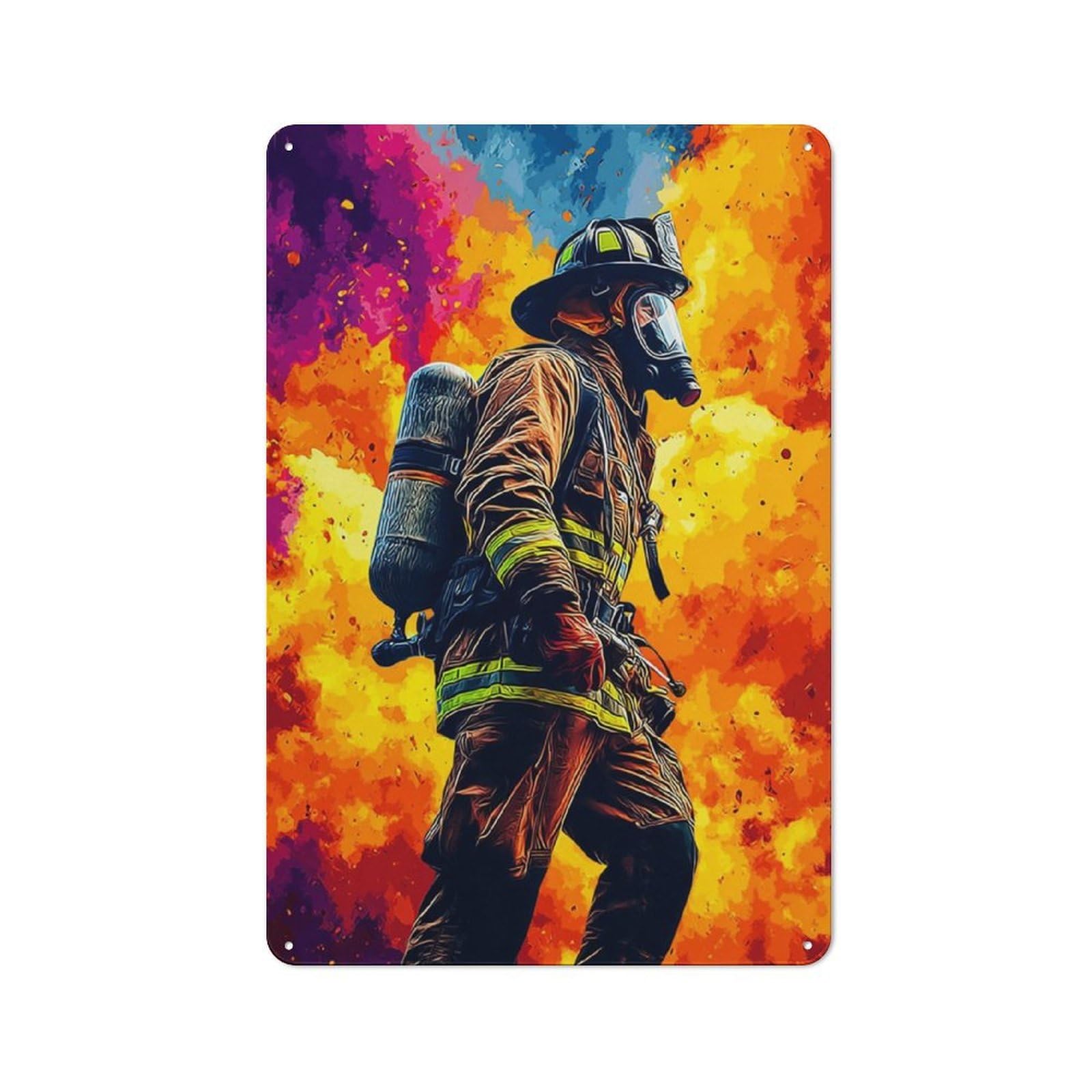 Junmoney Firefighter Bravery In Action -3 Shop Front Style Decorative Metal Plaque 30X20cm, Shop Wall Decor For Cafe, Bistro, Bakery Or Restaurant