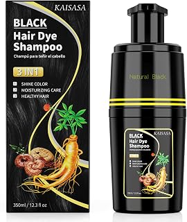 Black Hair Dye Shampoo 3 in 1, Hair Color Shampoo for Cover Grey Hair, Natural with Herbal Ingredient for Men and Women (Black)