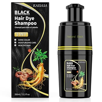 KAISASA Black Hair Dye Shampoo 3 in 1, Hair Color Shampoo for Cover Grey Hair, Natural with Herbal Ingredient for Men and Women (Black)
