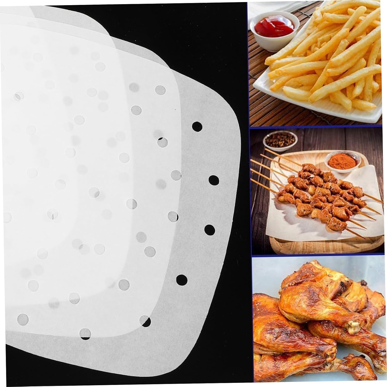 Air Fryer Baking Papers 100 Pack White Paper with Drain Holes