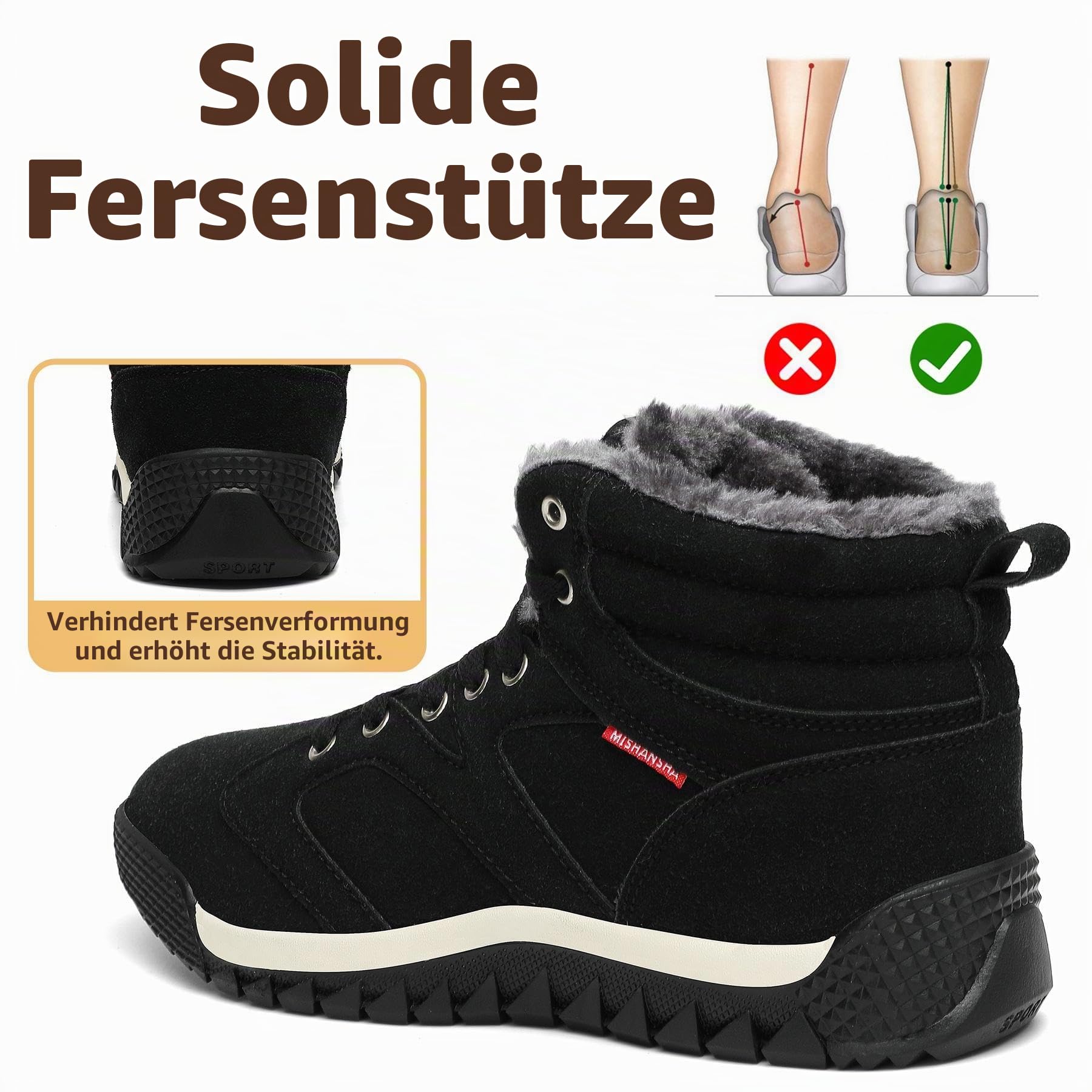 Mishansha Damen Winterschuhe Warme Gefüttert Winterstiefel Tiefschwarz 40
