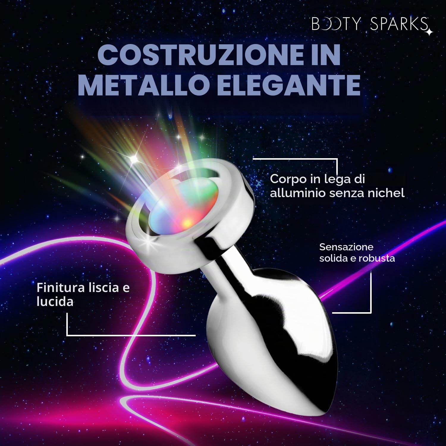 XR BRANDS Light Up, Piccolo Anal Plug, Argento - 300 g