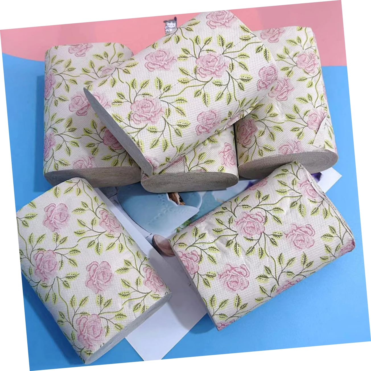 KOMBIUDA Carta Igienica in Pasta di Bamboo con Decorazioni a Rosa, 10 Pezzi senza Nucleo, Multipurpose e Pratica per Uso Domestico e Ufficio