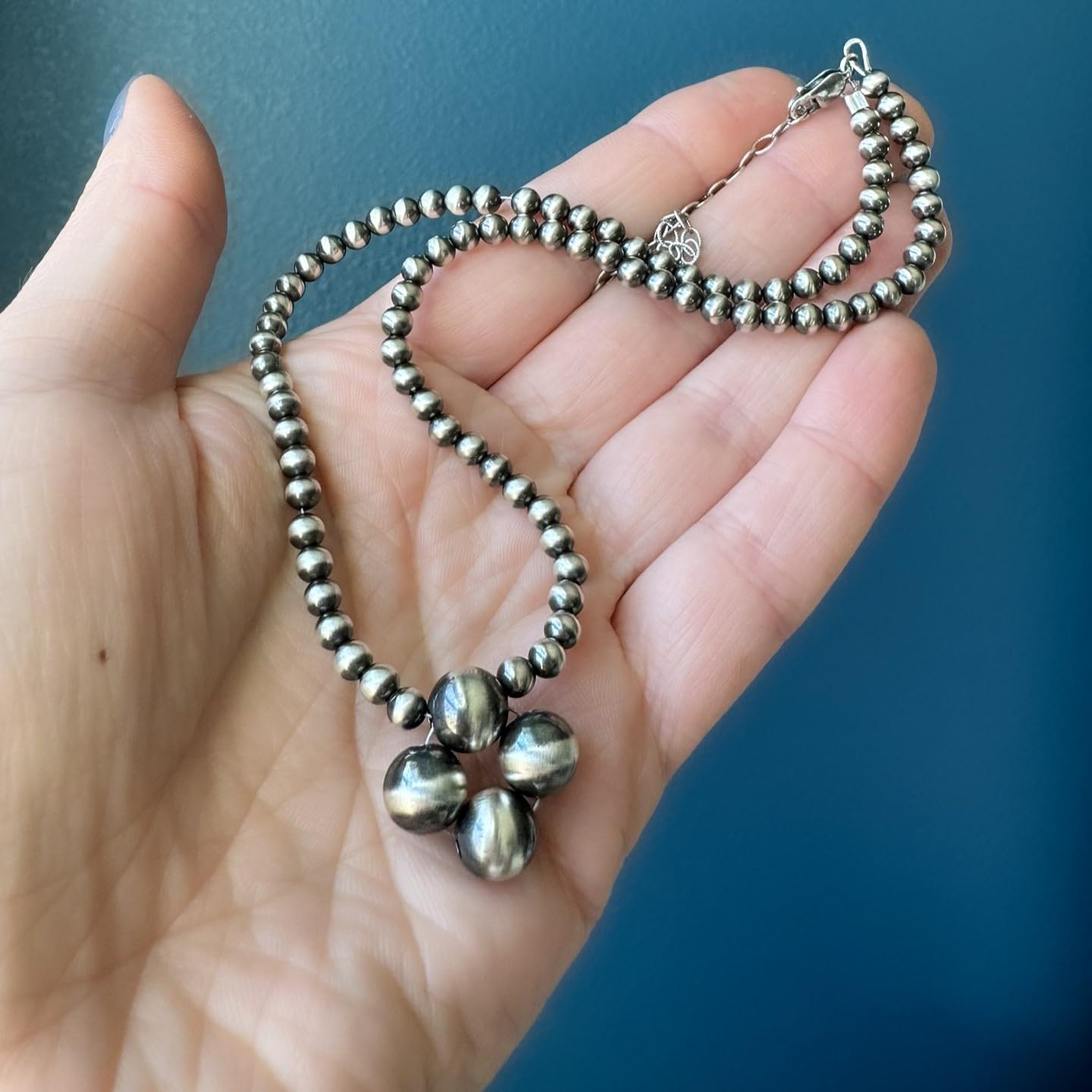 925 Navajo Pearl Style Necklace for Women - Sterling Silver 4 mm Hand Beaded Necklace Southwestern Western Jewelry Handmade in the USA - Image 7