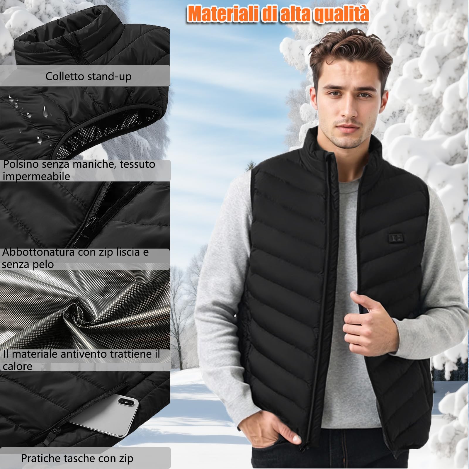Ahigh Gilet Riscaldato per Uomo e Donna, Giubbotto Riscaldato con Batteria Inclusa, Giacca Riscaldata con 3 Temperature 9 Zone Di Riscaldamento, Giubbino Riscaldato per Escursionismo Ciclismo Caccia