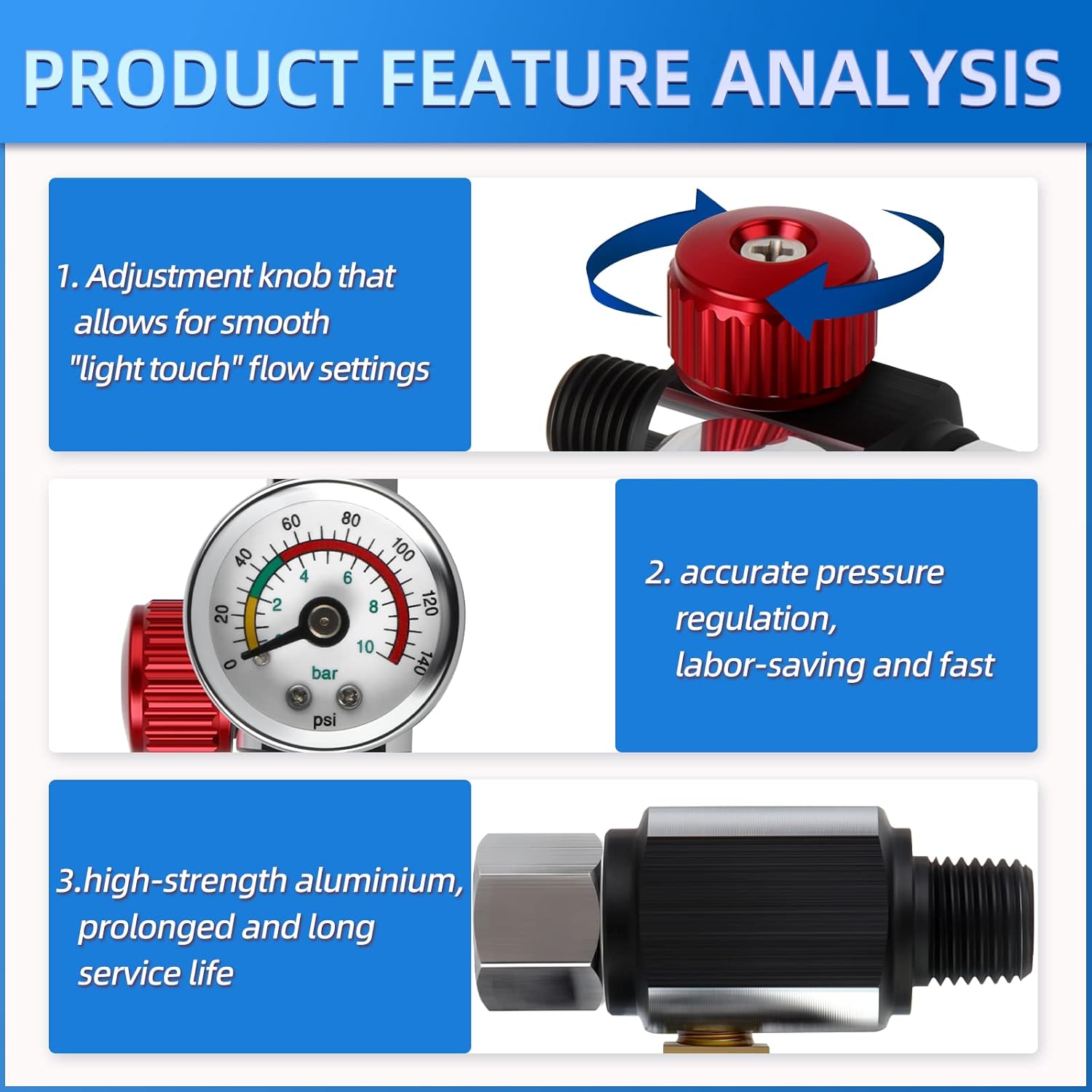 MEANLIN MEASURE Air Compressor Moisture Filter,Airbrush Filter Moisture Separator, 1/4" NPT Inlet with 140 PSI Gauge for Air Tools and Spray Paint Gun (Pack of 2）