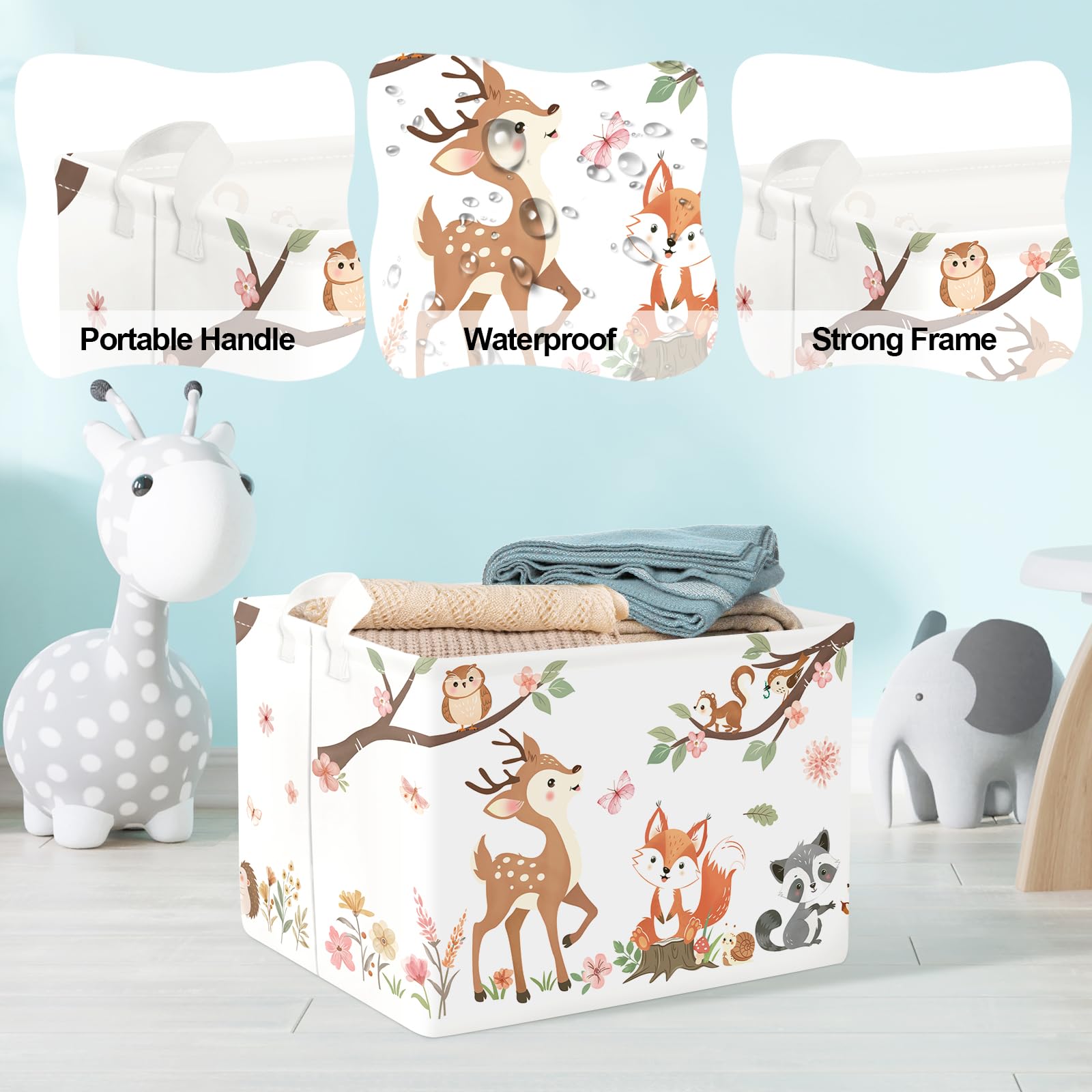 Clastyle Forest Animal Baby Laundry Hamper Collapsible Clothes Kids Storage Basket Waterproof Boys Girls Toy Box for Nursery Room Deer - Image 4
