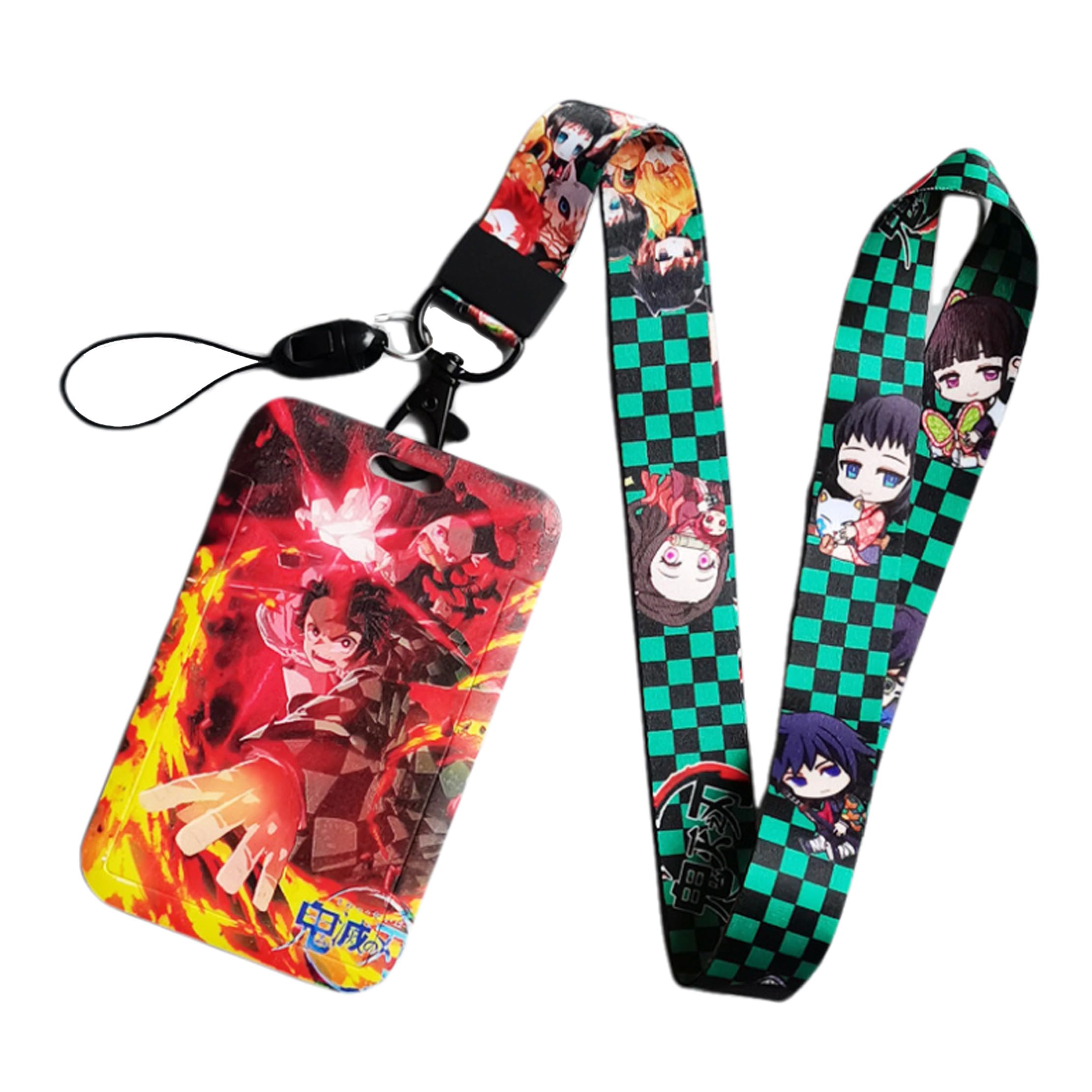 Satdflie Demon Slayer Lanyard with Card Holder Set, Cartoon-Style Card Protector for Office Worker, Slide Cover Design for Convenient Use, Color/17