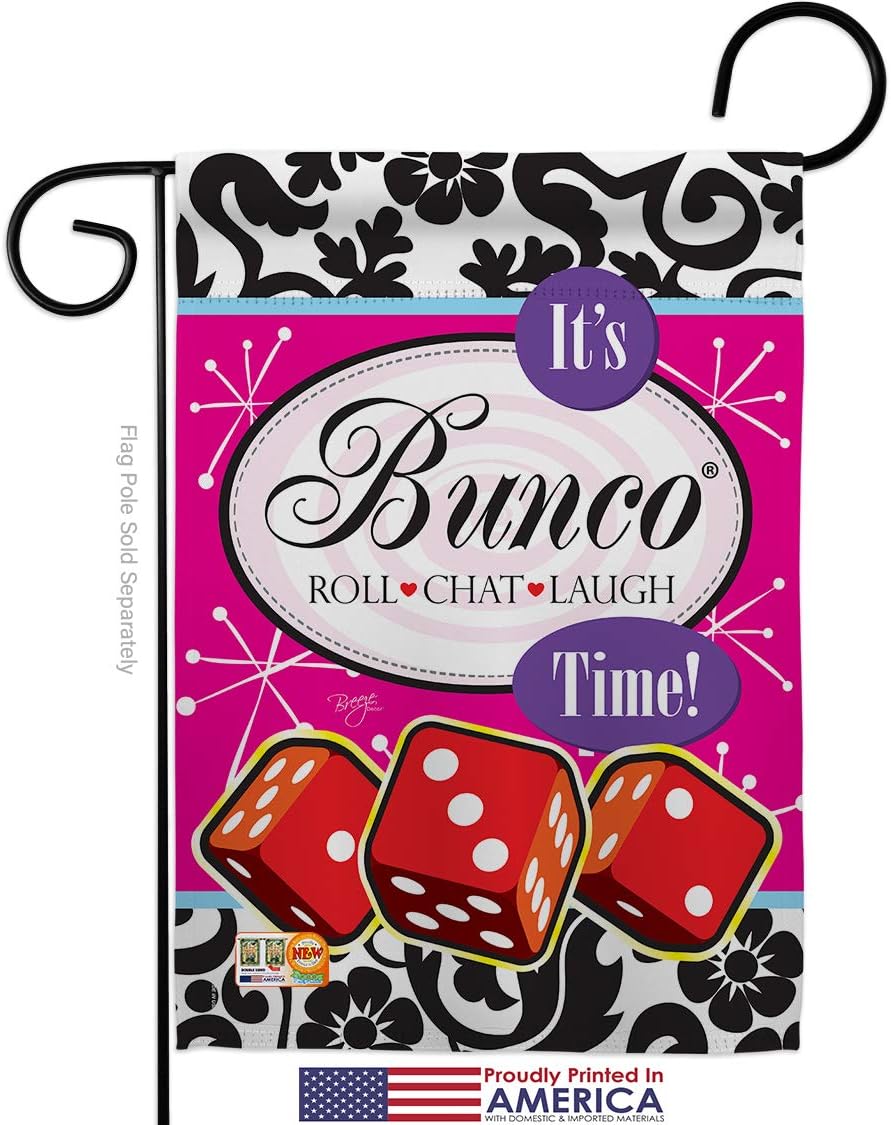 Its Bunco Time Garden Flag Set with Stand Interests Game Night Dice Poker Bingo Hobbies Leisure Activity Small Decorative Gift Yard House Banner Made In USA 13 X 18.5