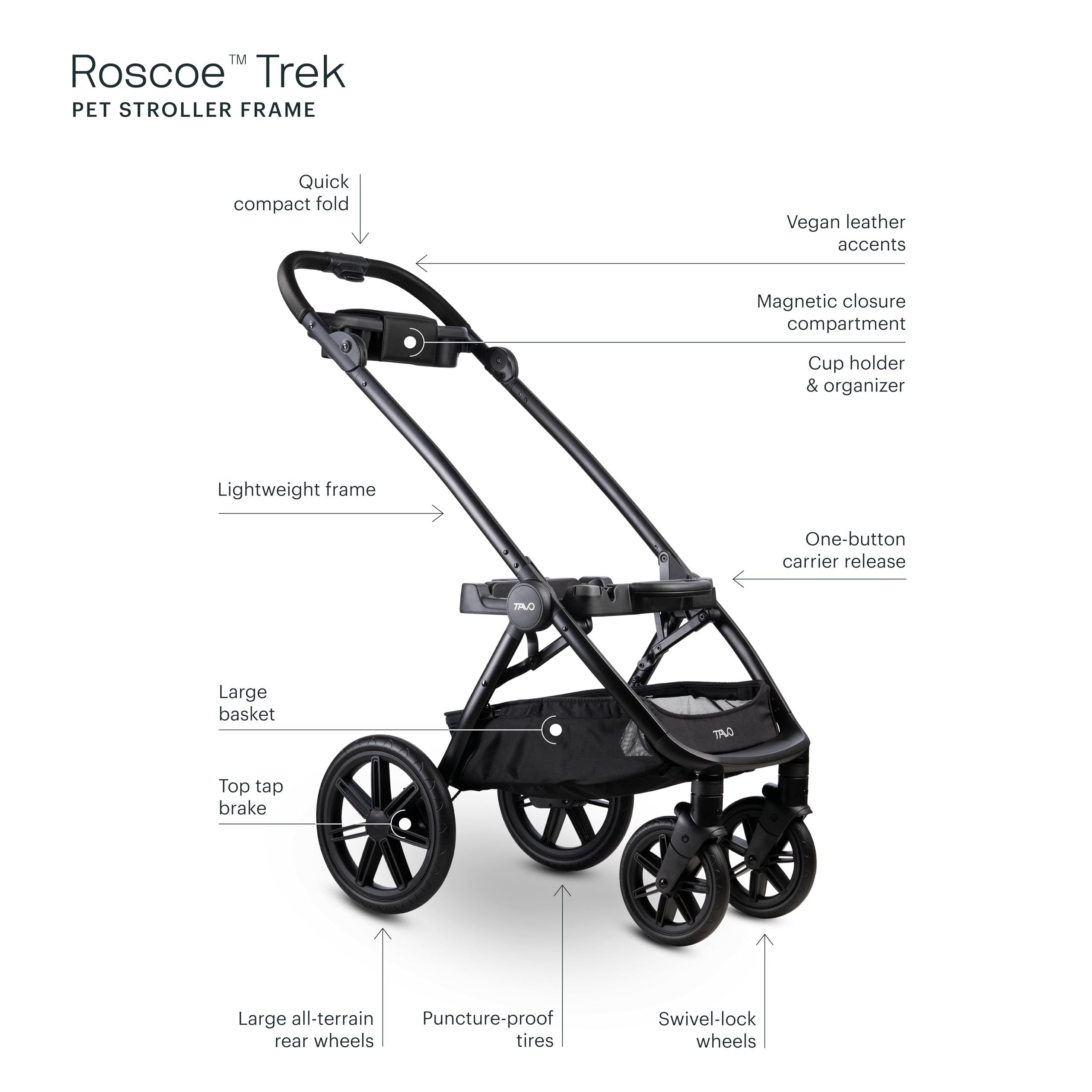 Tavo Roscoe Trek Haustier‑Kinderwagen‑Gestell, leicht, Einhand‑Faltung, kompatibel mit Maeve, Geeignet für Hunde & Katzen (COGNAC)