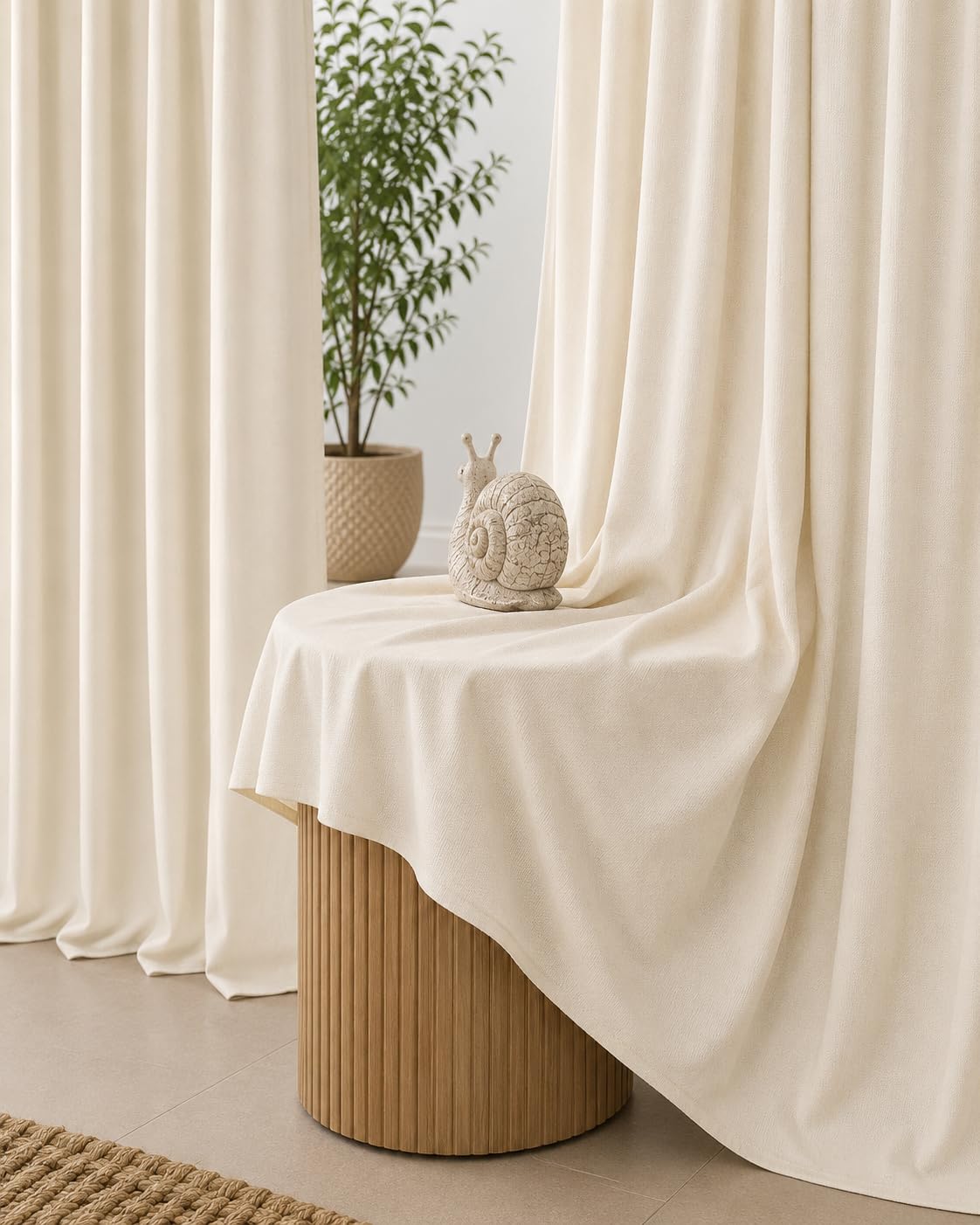 THE LINEN COMPANY Cotton Curtains 5 Feet for Window, Solid Duck Canvas Window Drapes, 5ft Set of 2, Natural