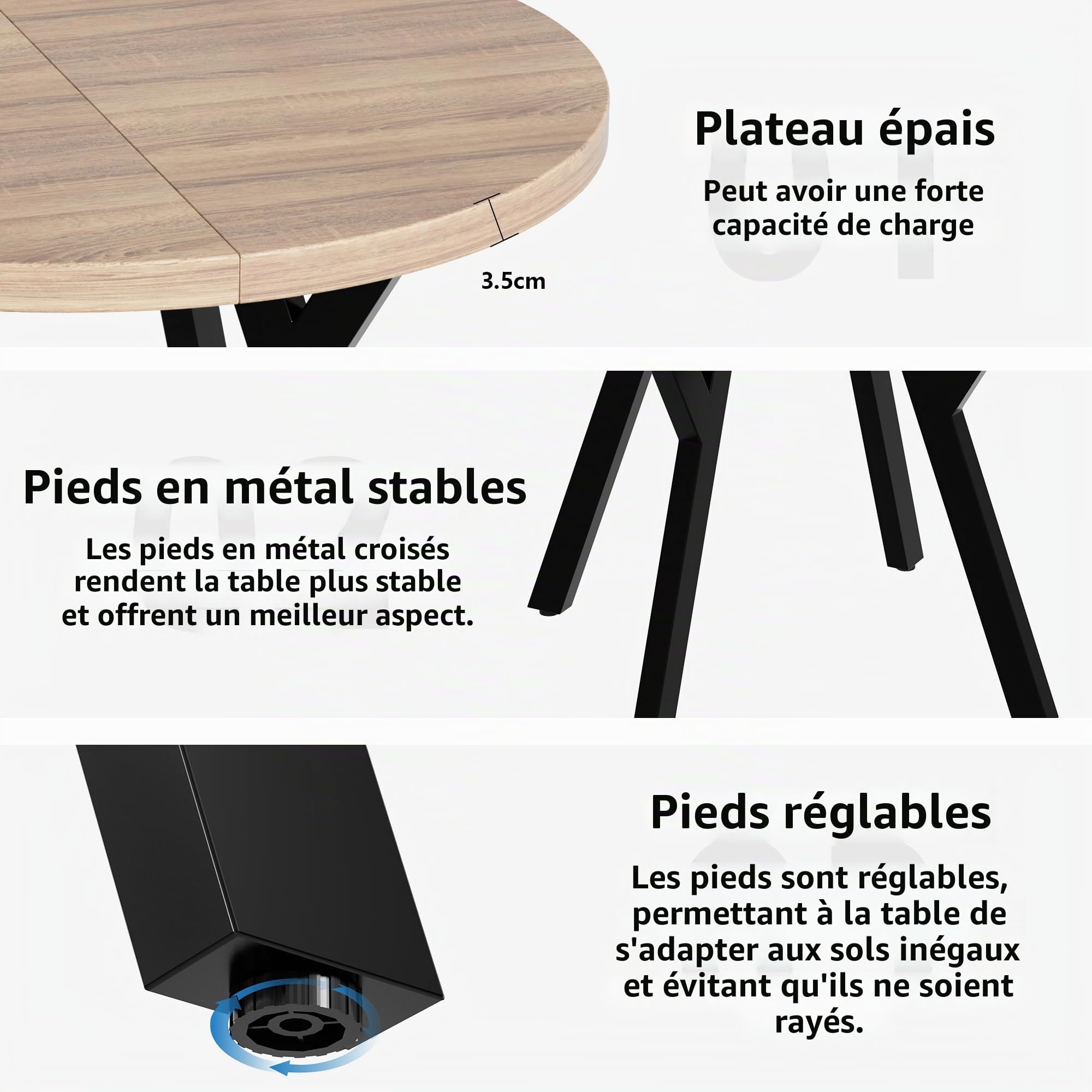 MSFE Table à Manger Extensible Table Ronde per 4-6 Personnes Con Pied Araignée Convient aux Salles à Manger et aux Cuisines, Bois et Noir 100-140 cm