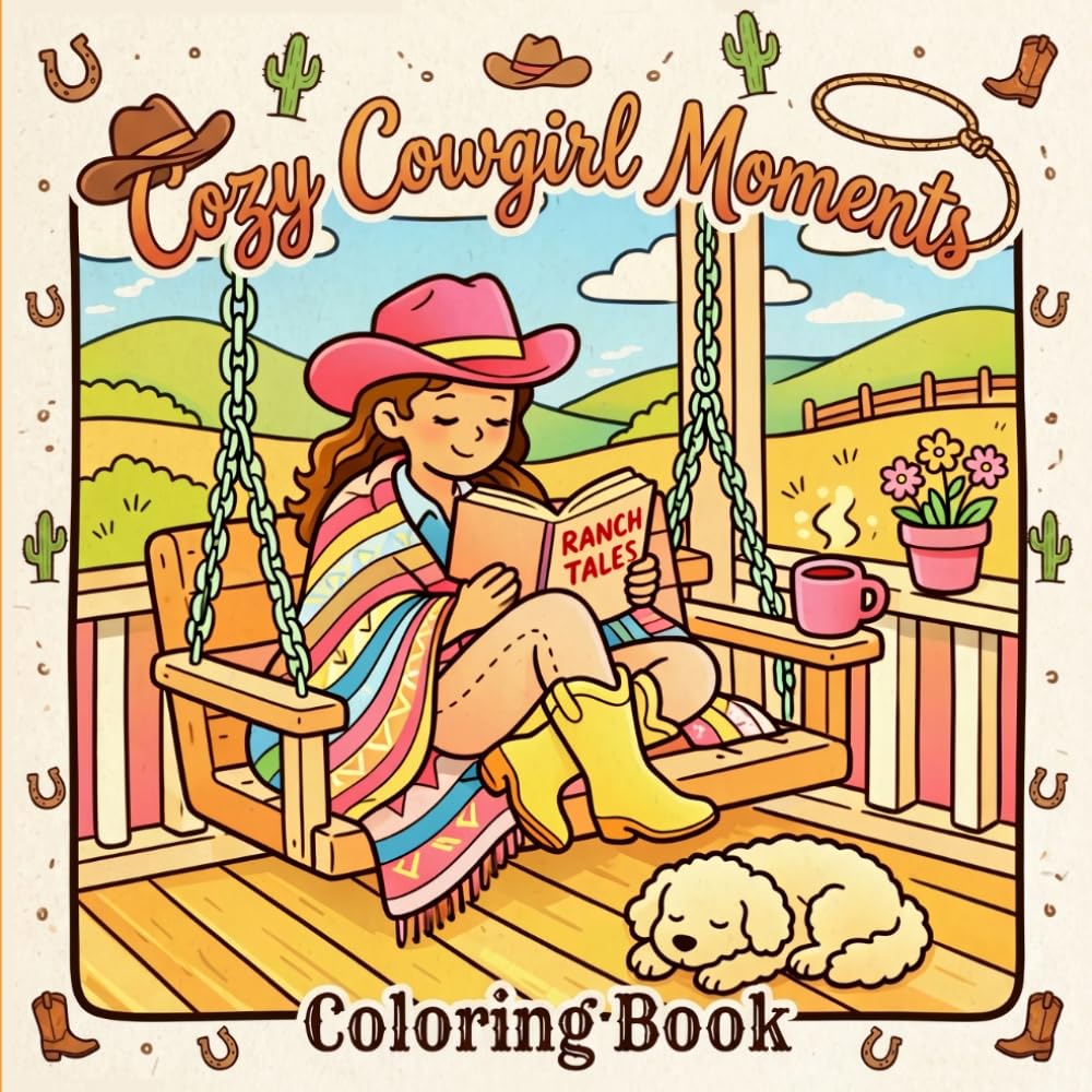 Cozy Cowgirl Moments Coloring Book: 40 Adorable Western Lifestyle Coloring Pages Featuring Horses, Ranch Life, Cozy Cabins, Gardening, Cute & Relaxing Pages To Color For Teens & Adults