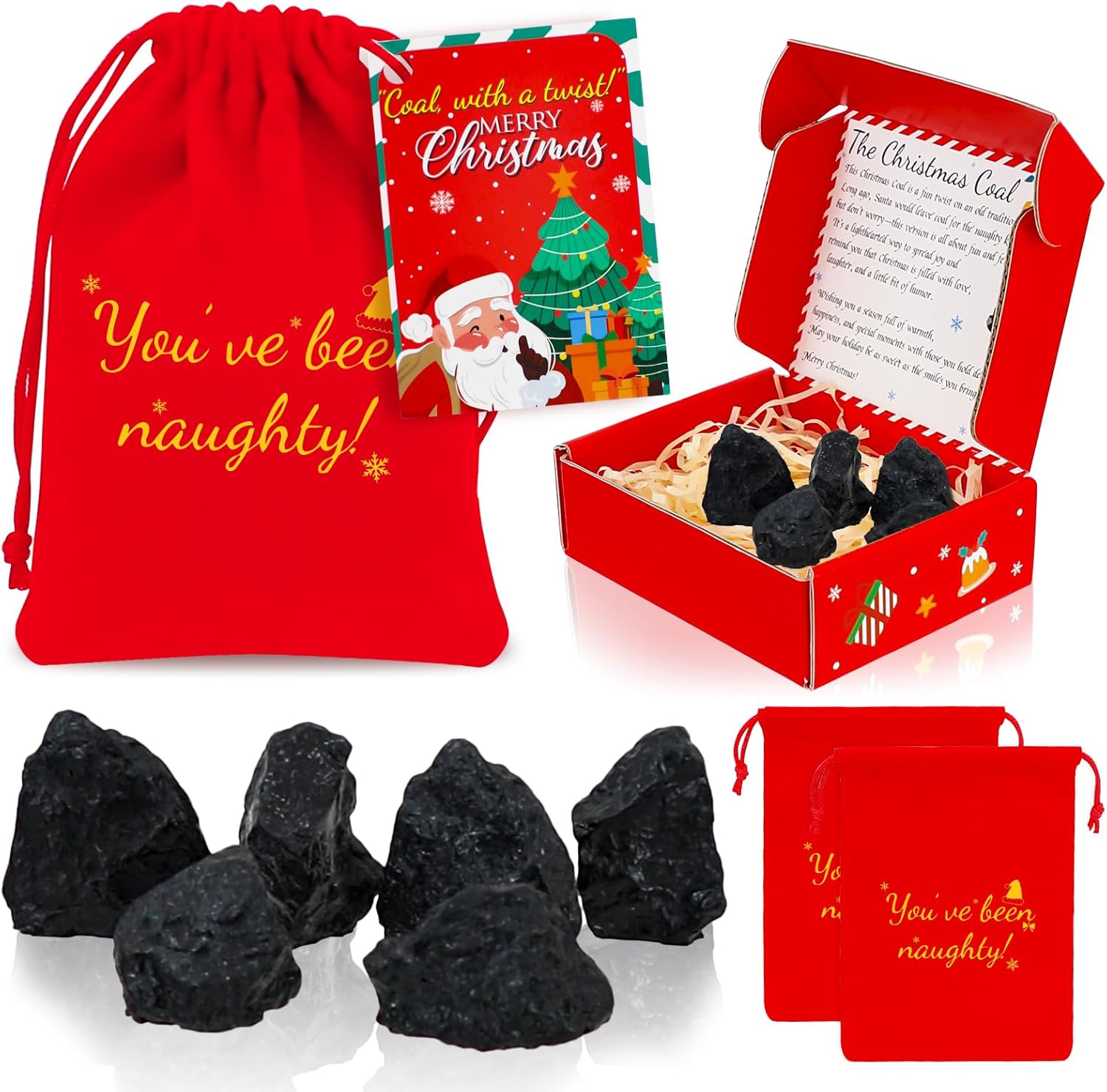 Fake Coal, Funny Secret Santa Gifts, Coal with Naughty Bag, Novelty Funny Gifts for Santa Xmas Holiday Stocking Stuffers