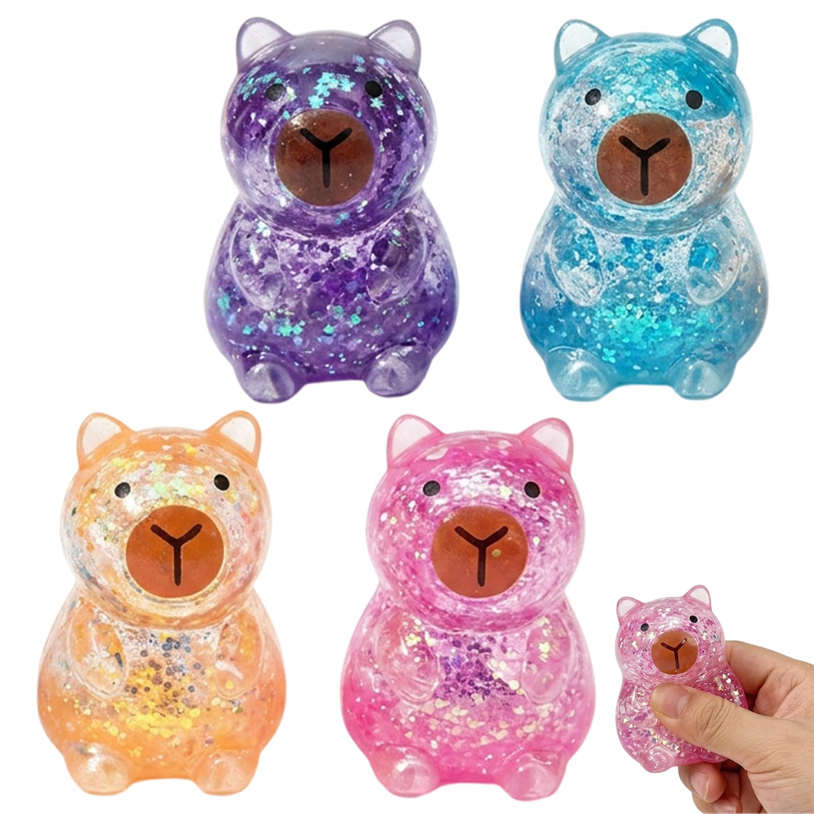 4 Pcs Capybara Squishy Toys Set, Portable Desk Decor for Office and Classroom, Four Colour Assortment in Purple, Orange, Blue, Pink