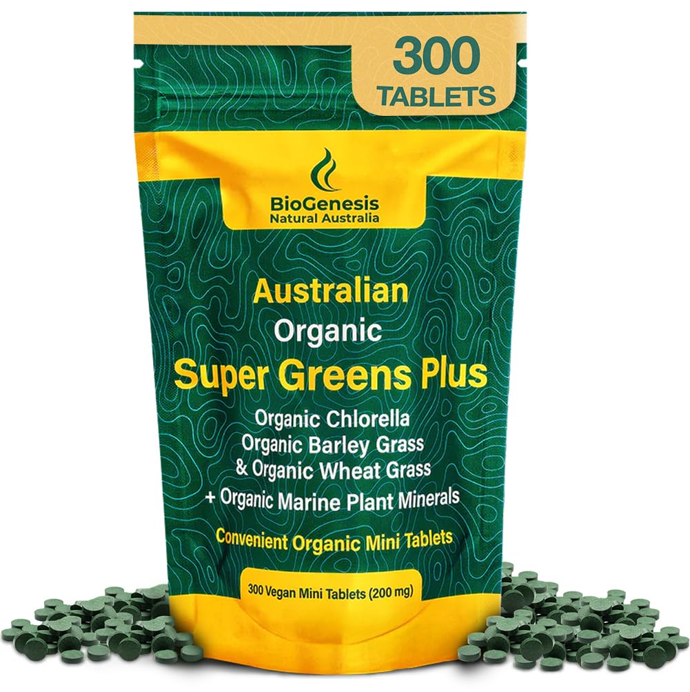 Biogenesis SuperGreens Plus Tablets – 300 Count (200 mg) | Unflavored | Organic Chlorella, Wheatgrass & Barley Grass | Australian Grown | Supports Energy & Immunity | Vegan Mini Talets Unflavoured 2.1 Ounce (300 Count)