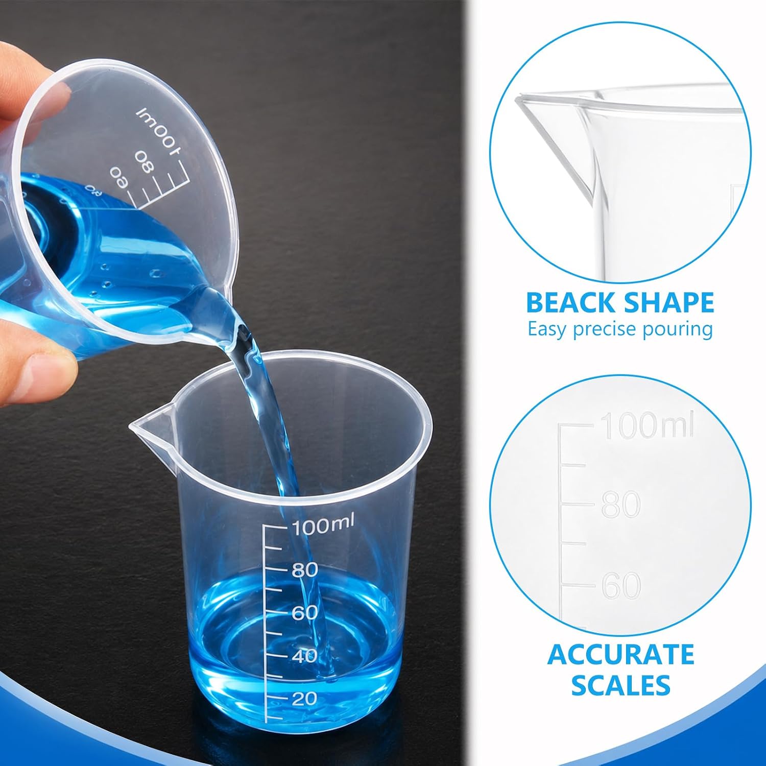 50 Pack Plastic Beakers 100ml / 3.4oz Graduations Premium Polypropylene Plastic Graduated Measuring Cups for Science Lab Equipment, Home Experiment, School Teaching Supplies Transparent