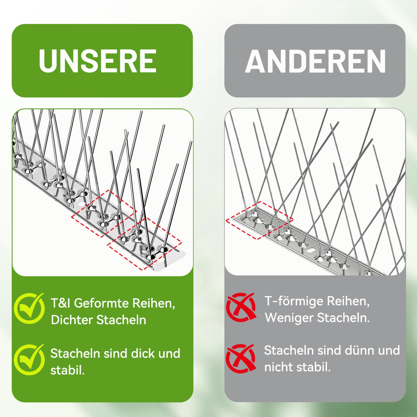 Warmfay Taubenabwehr Spikes 10m, Taubenschreck aus 304 Edelstahl Rostfrei & Wetterbeständig, Effektiver Vogelschutz für Balkon, Dach, Fensterbank& Garten, Vogelabwehr Spikes inkl. Montage Zubehör