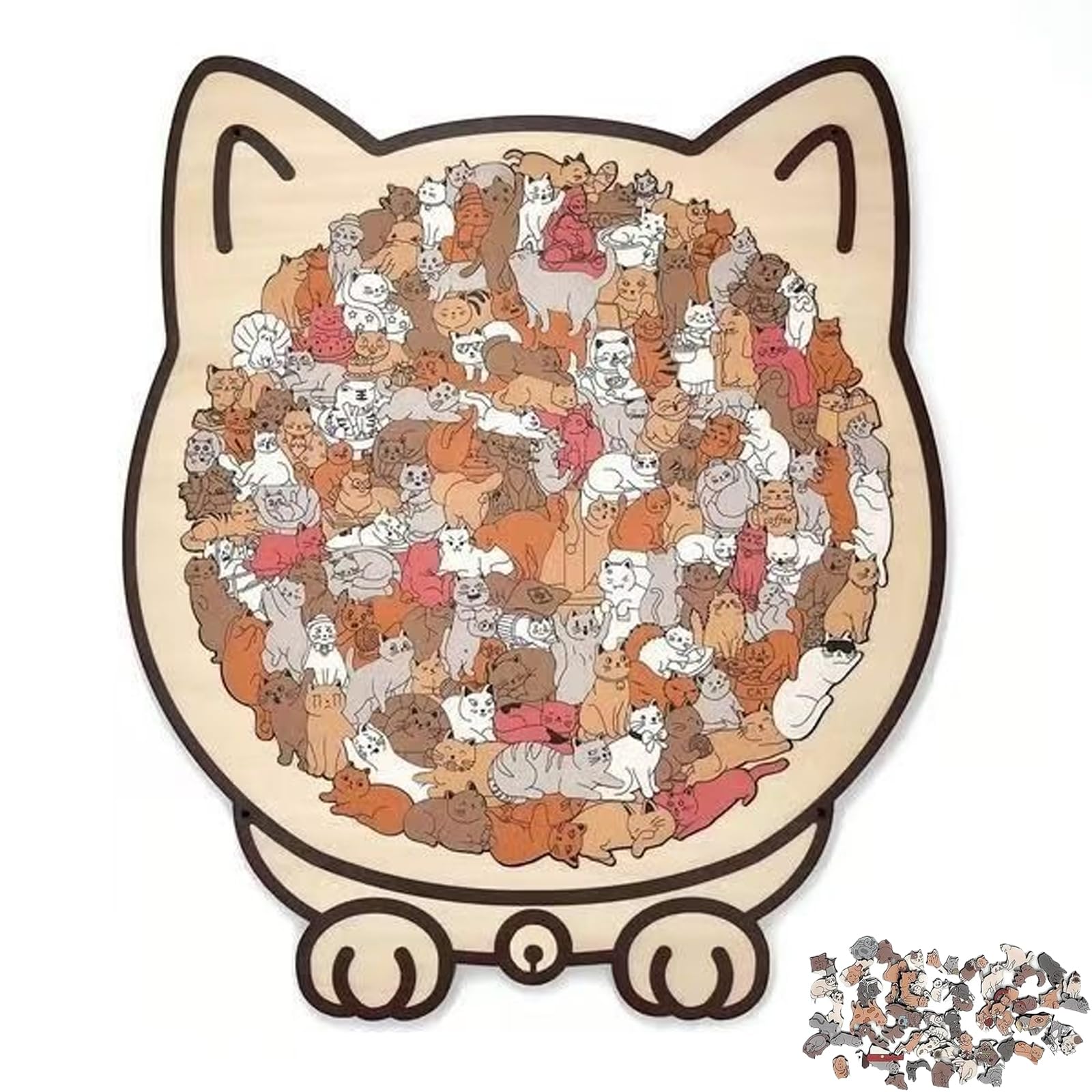 AMBEERT Wooden Cat Puzzle, Cat Wooden Jigsaw Puzzle for Adults, Stress Relief Activity, Home Decor Gift for Cat Lovers