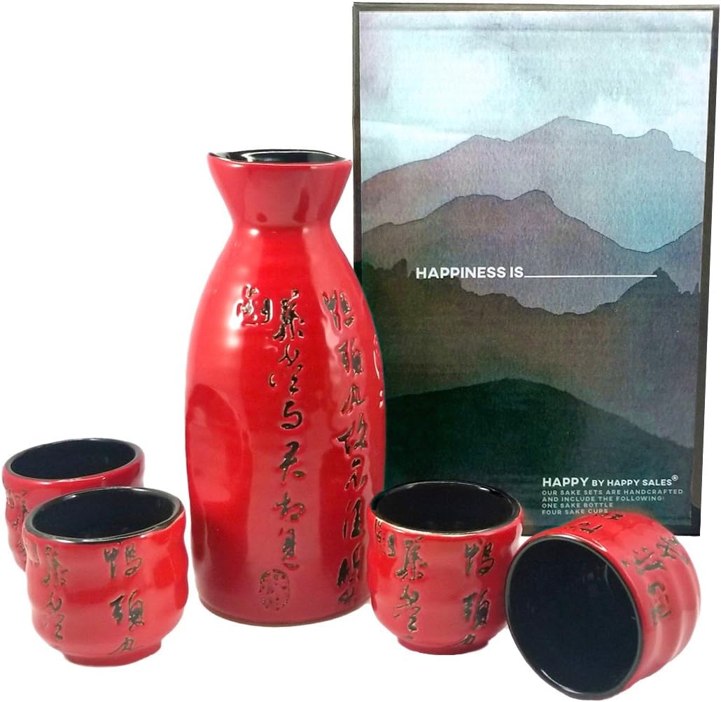 Happy Sales HSSSPMR06, Japanese Sake Set Calligraphy Red