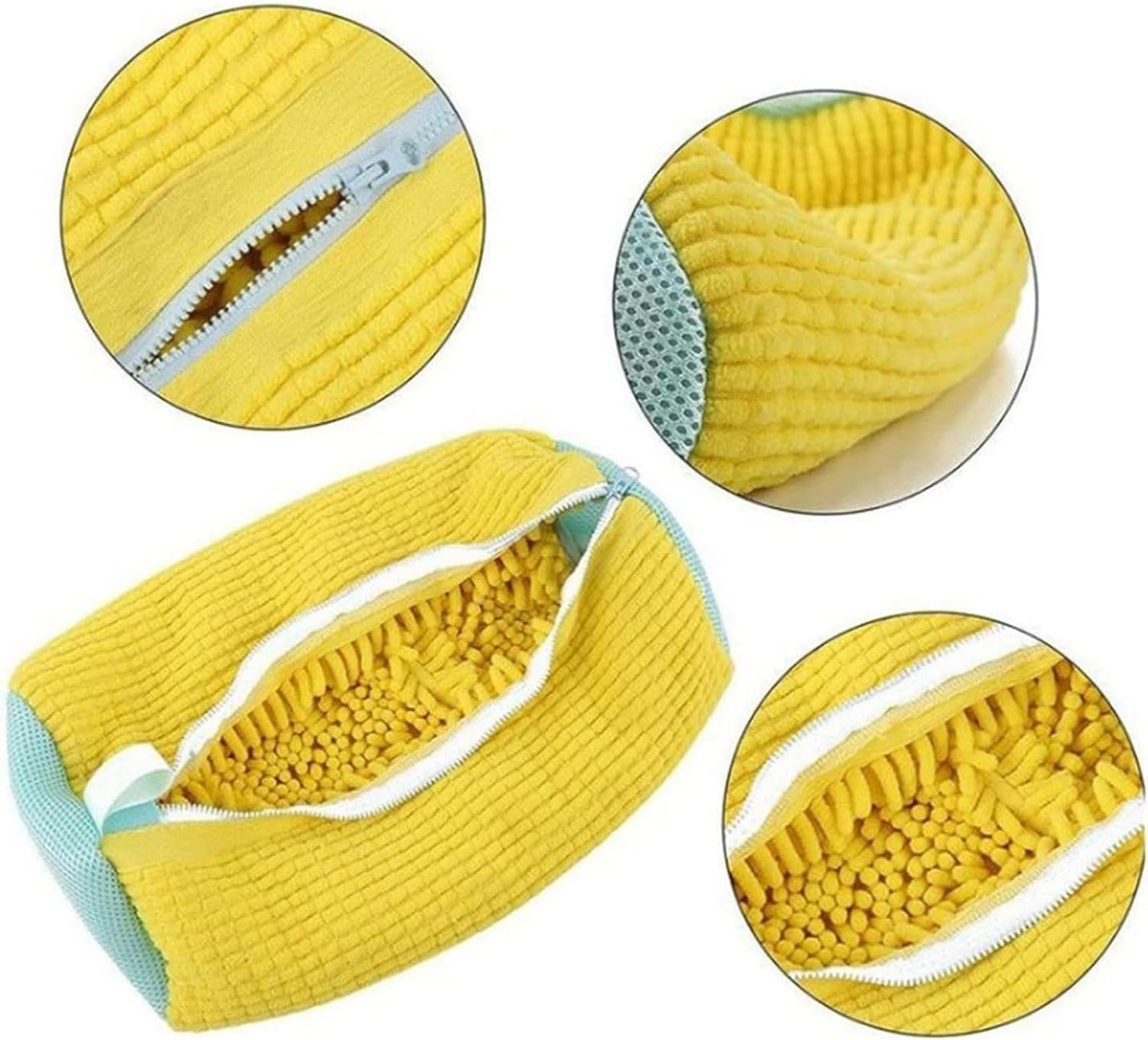 Shoe Washing Machine Bag, Shoe Laundry Bag for Washer and Dryer,360 Degrees Wrap-Around Cleaning,Reusable,Durable Zipper(2 PCS Yellow washing bag and 3 PCS shoe bags(SML))