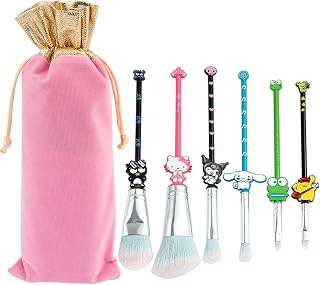 Marie Cartoon Cat Makeup Brushes - 5pcs Cute Animal Designed Soft Pink Makeup Brushes Set, Professional Cosmetic Tool Kit Pink Drawstring Bag Included for Girls and Women (B)