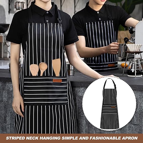 Black Chef Kitchen Apron, Adjustable Chefs Cooking Apron with 2 Pockets Women Men Aprons for Cooking Home Kitchen Restaurant Coffee House