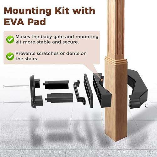 Miniatura 3 de Kit de montaje para puerta de bebé, 2 piezas, sin agujeros, adaptador de barandilla para puerta de bebé, se adapta a postes de 1 12 pulgadas a 3 12