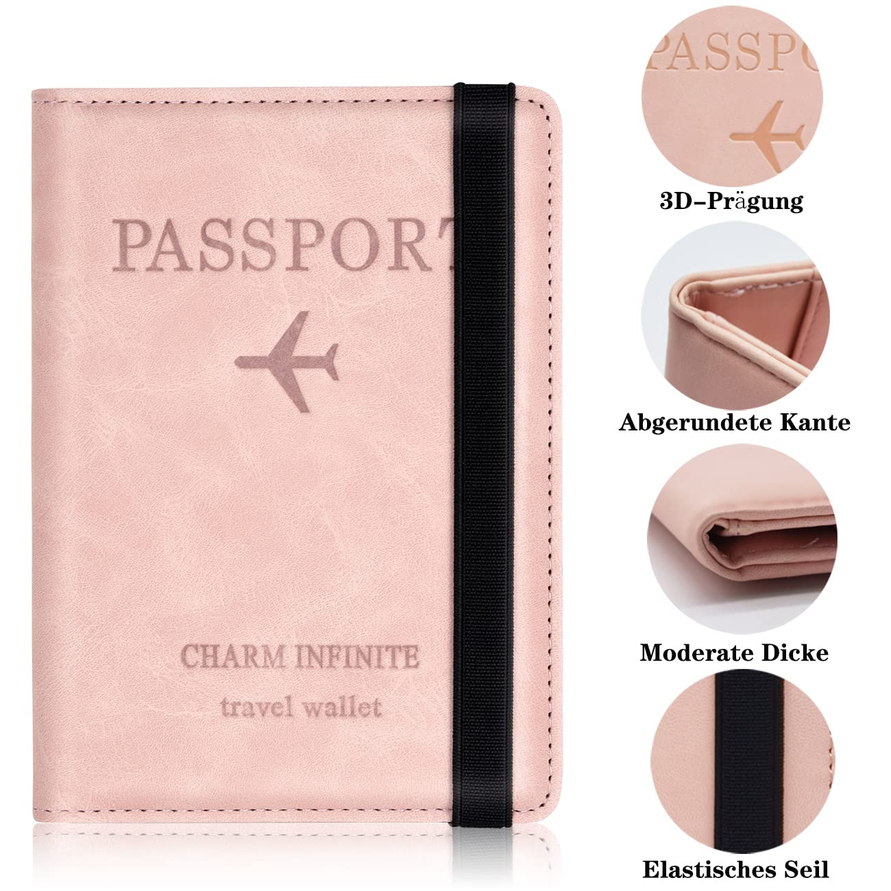 Toctax Custodia per passaporto, copertina per passaporto con blocco RFID, supporto per passaporto per donna e uomo, custodia da viaggio per documenti di viaggio