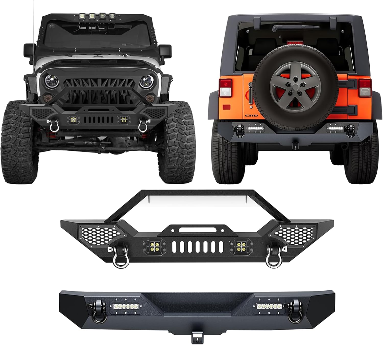 Garvee Front Bumper & Rear Bumper Combo for 2007-2018 Wrangler JK & JKU (2/4 Doors) - Rock Crawler Full Width Off-Road Bumper Set