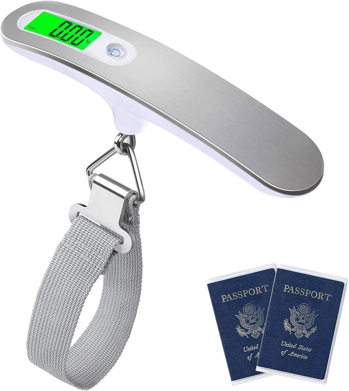 ikeoatikeoat Digital Baggage Scale Passport Cover Set, Luggage Scale LCD Electronic Hanging Pocket Scale, Portable Suitcase Weight Scale with Hook for Travel Outdoors, 1 Scale 2 Passport cover Included