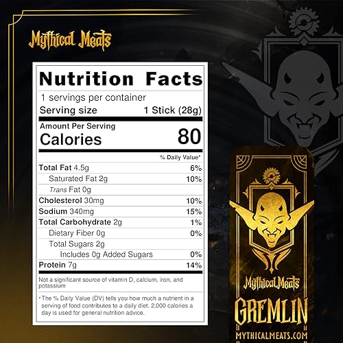 Miniatura 2 de Mythical Meats Humanoid Flavor Gremlin - Paquete de 12 palitos de aperitivos  Pollo a la barbacoa y carne de res  Carnes secas y deshidratadas