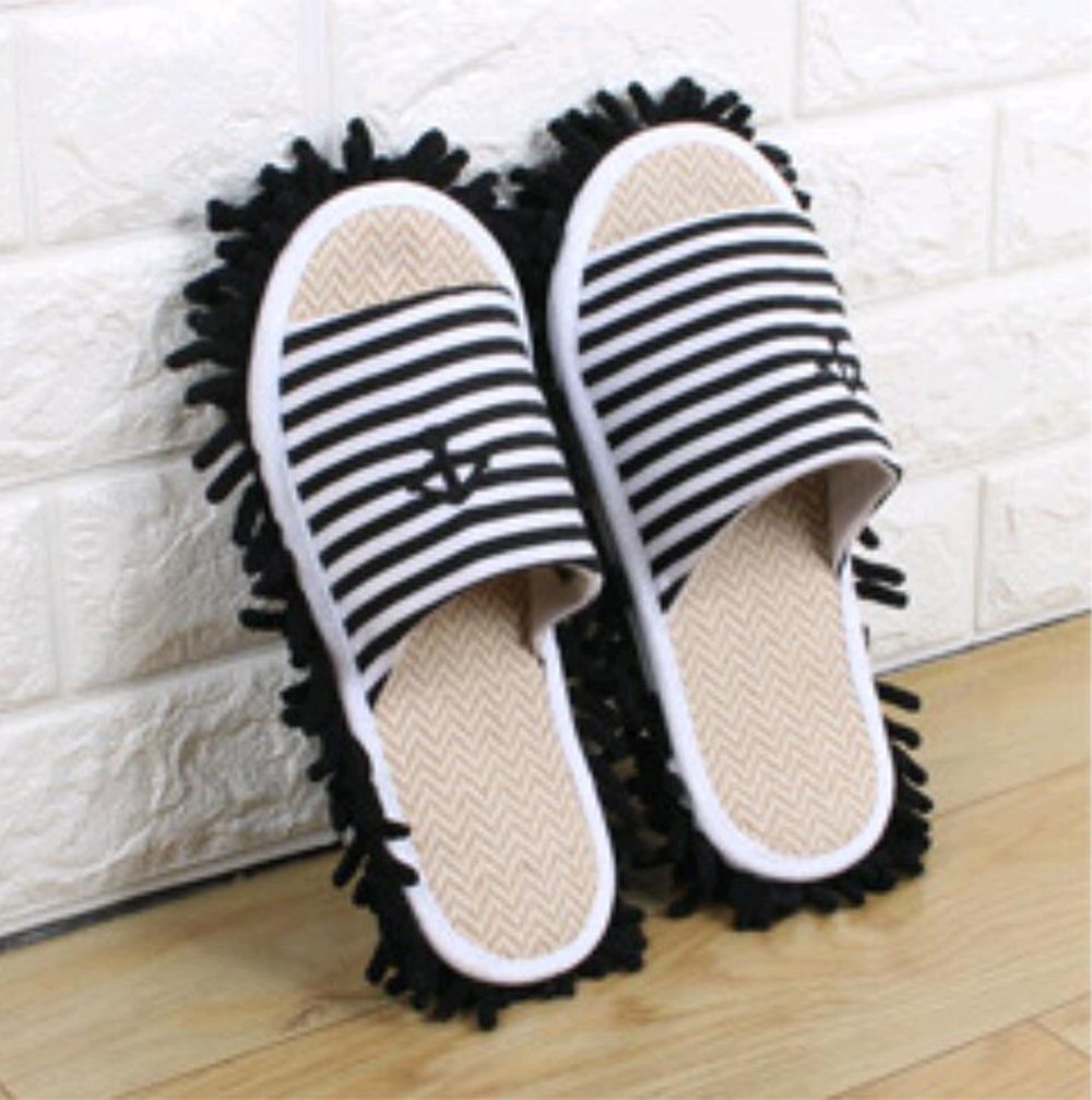 Marolaya Linen Stripe Lounger Mopping Slipper Household Cleaning Floor Mop Sweeping Sweeping Slippers