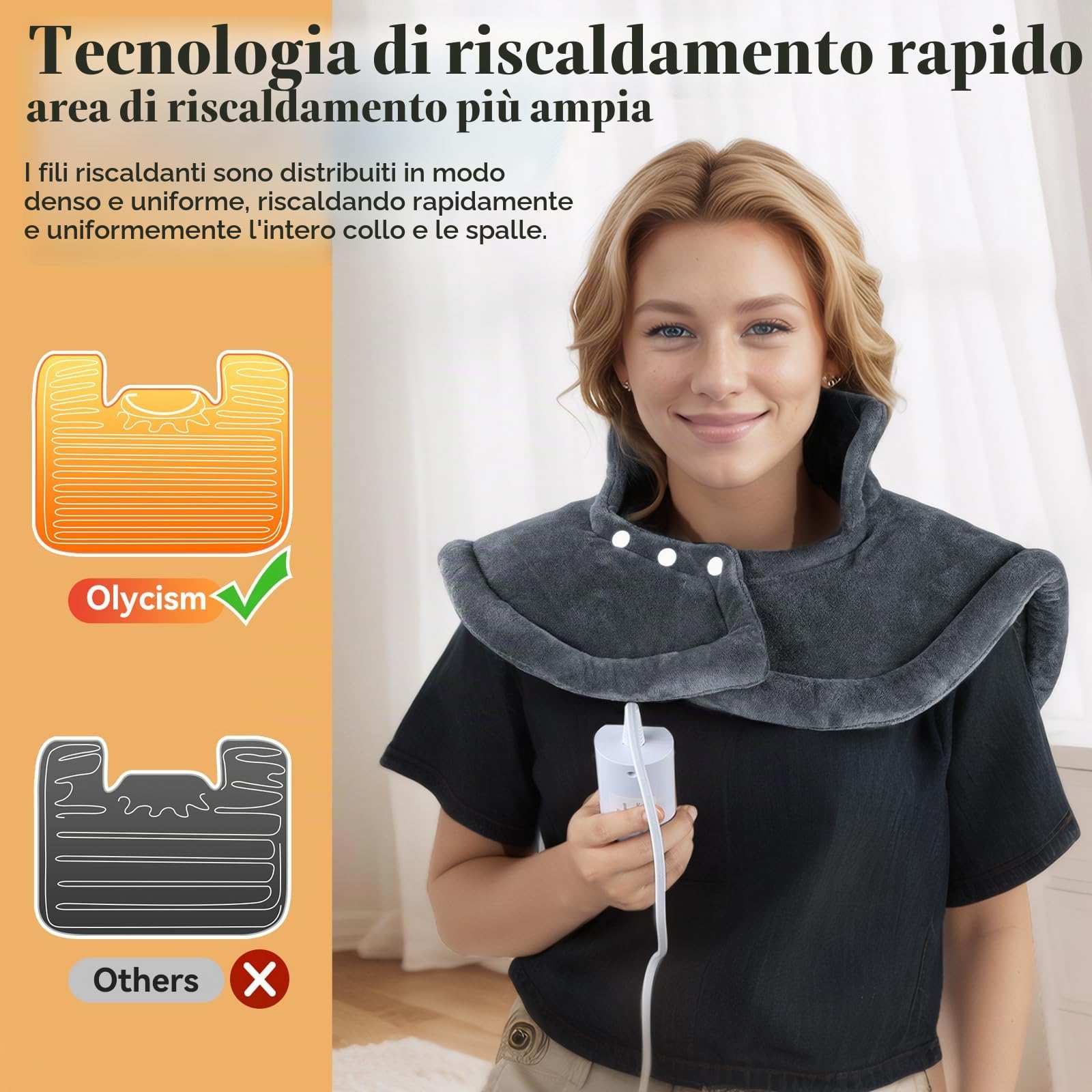 Termoforo Elettrico per Collo e Schiena 56 x 50cm Termoforo Cervicale e Spalle con 10 impostazioni di temperatura Spegnimento automatico Macchina Protezione dal surriscaldamento
