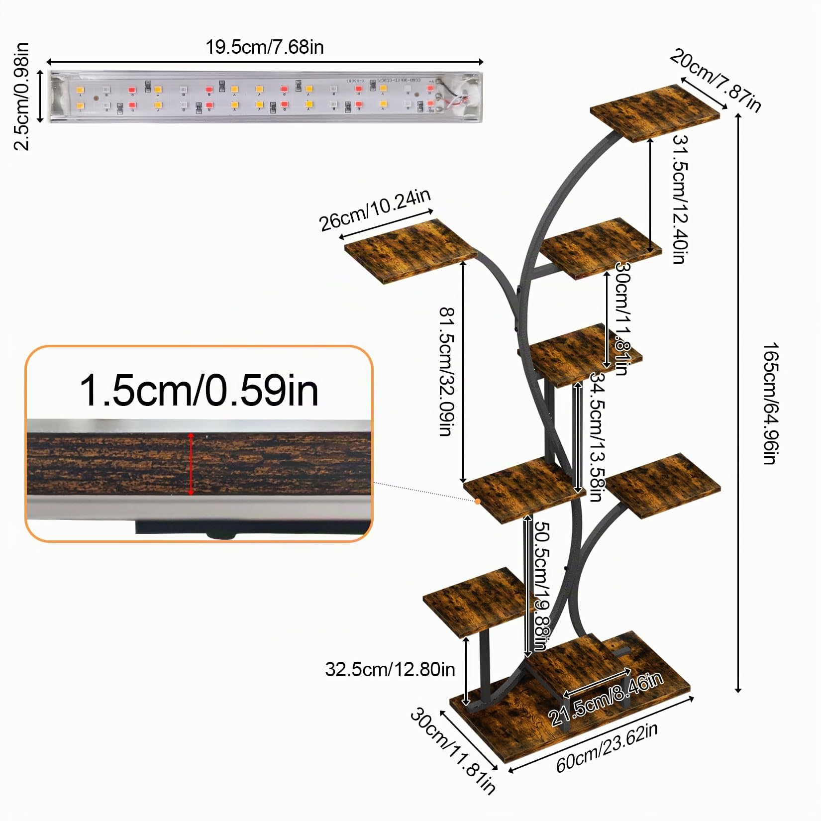 unho Soporte Plantas Interior con Luz LED, Estante de Metal | Luz USB con Temporizador 3/9/12h y Espectro Completo 420-660nm, Ideal Para Crecimiento y Floración, Incluye Correa Antivuelco