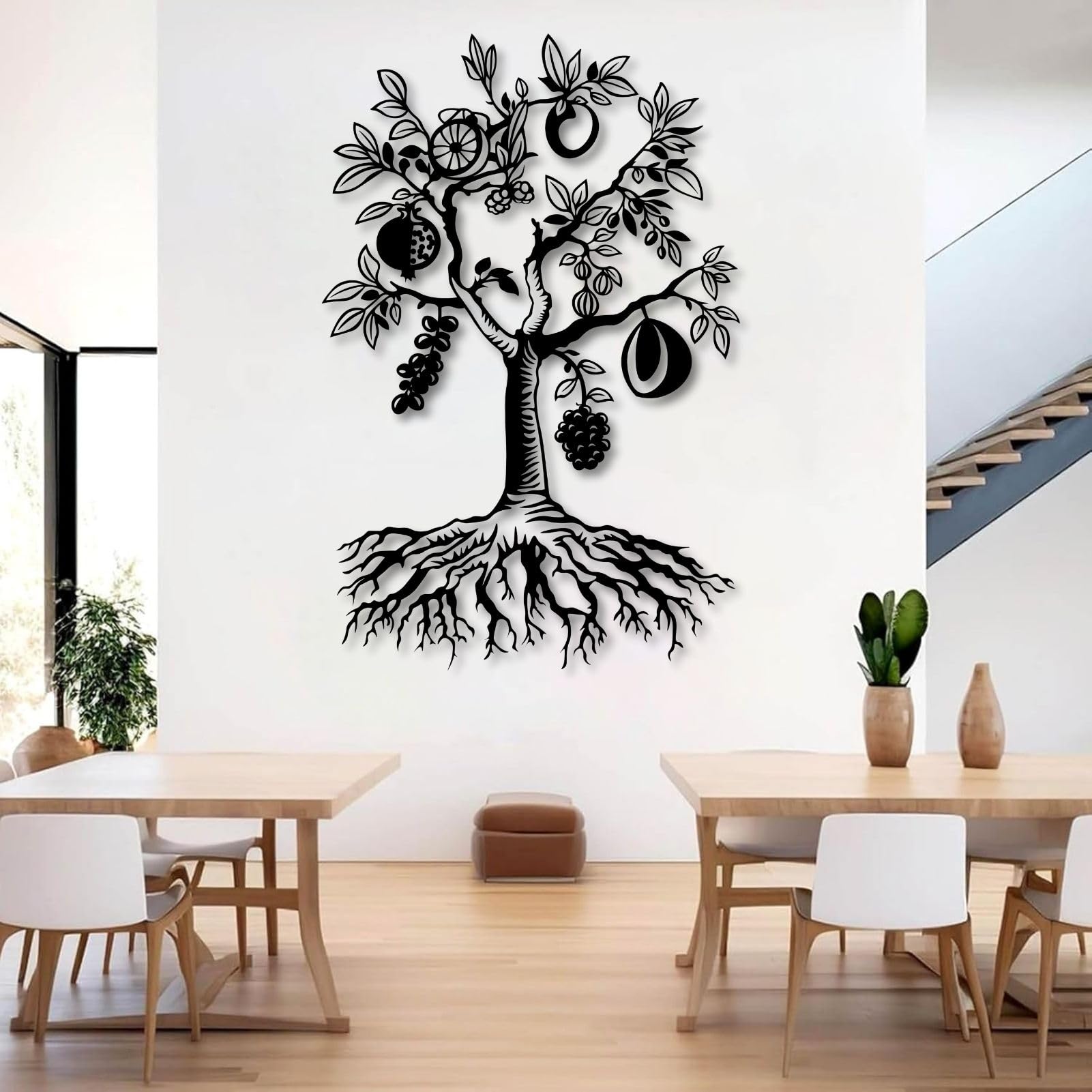 Schwarze Metall-Wandkunst mit Früchten, christliche Wanddekoration aus Metall, Wanddeko für Flur, Wohnzimmer, Schlafzimmer, Flur und Treppenhaus, Natur-Wohndeko (Schwarz, 104 cm hoch)