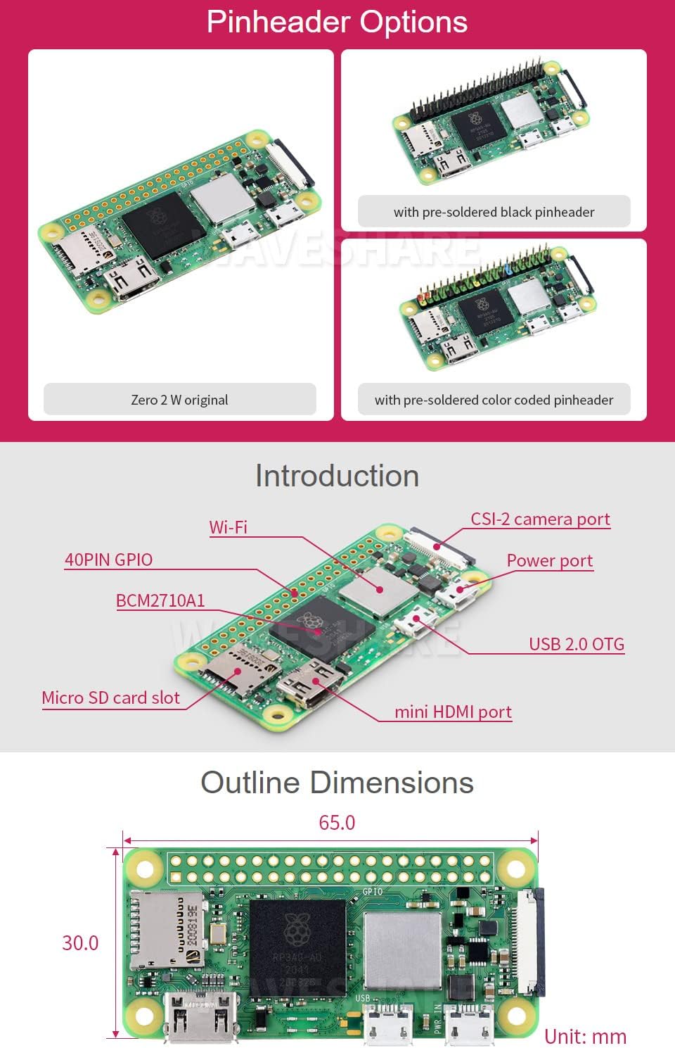 Waveshare Package G Compatible with Raspberry Pi Zero 2 W Bundle with USB HAT+1.3″IPS Display Power Supply 5V/3A Micro Card 16GB Card Reader and So On (8 Items)