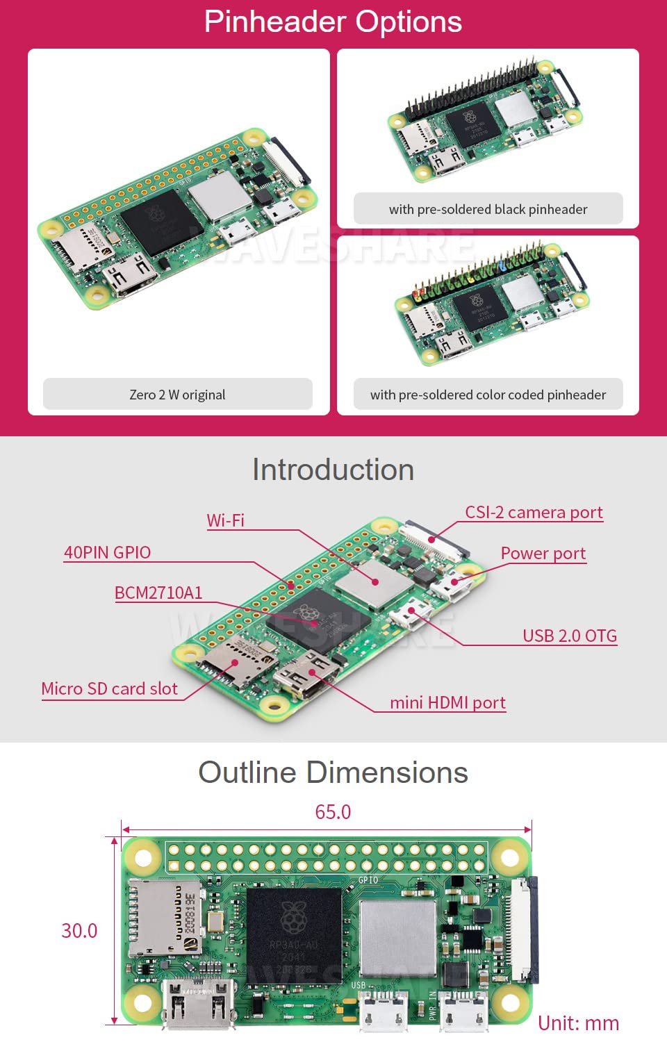 Waveshare Pi Zero 2 W Package G Bundle with USB Hat+1.3 inch Waveshare Pi Zero 2 W Package G Bundle with USB Hat+1.3 inch